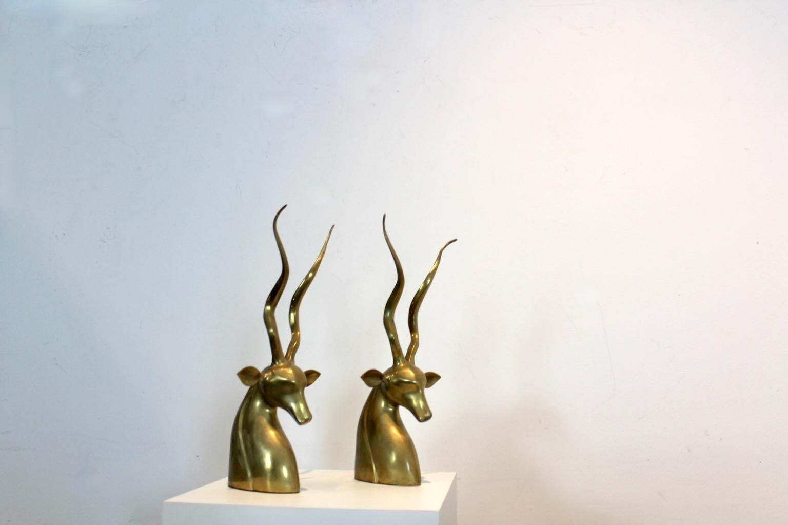 American Brass Kudu Antelope Sculptures, Karl Springer, set of two  For Sale
