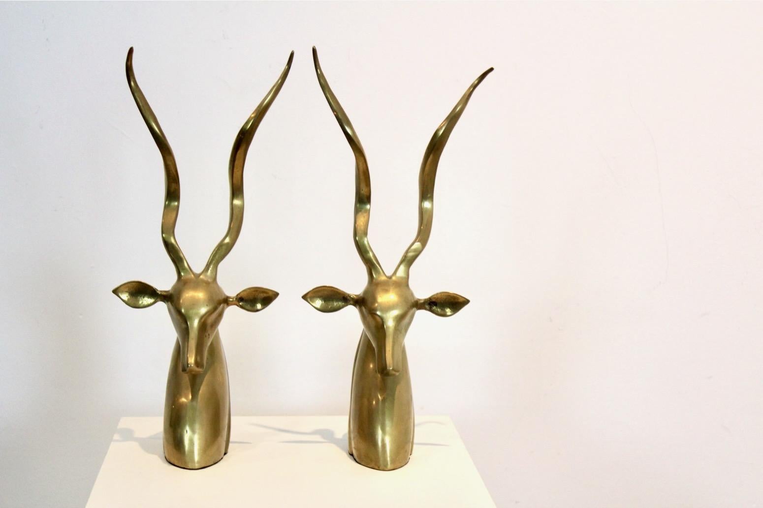 Brass Kudu Antelope Sculptures, Karl Springer, set of two  In Good Condition For Sale In Voorburg, NL