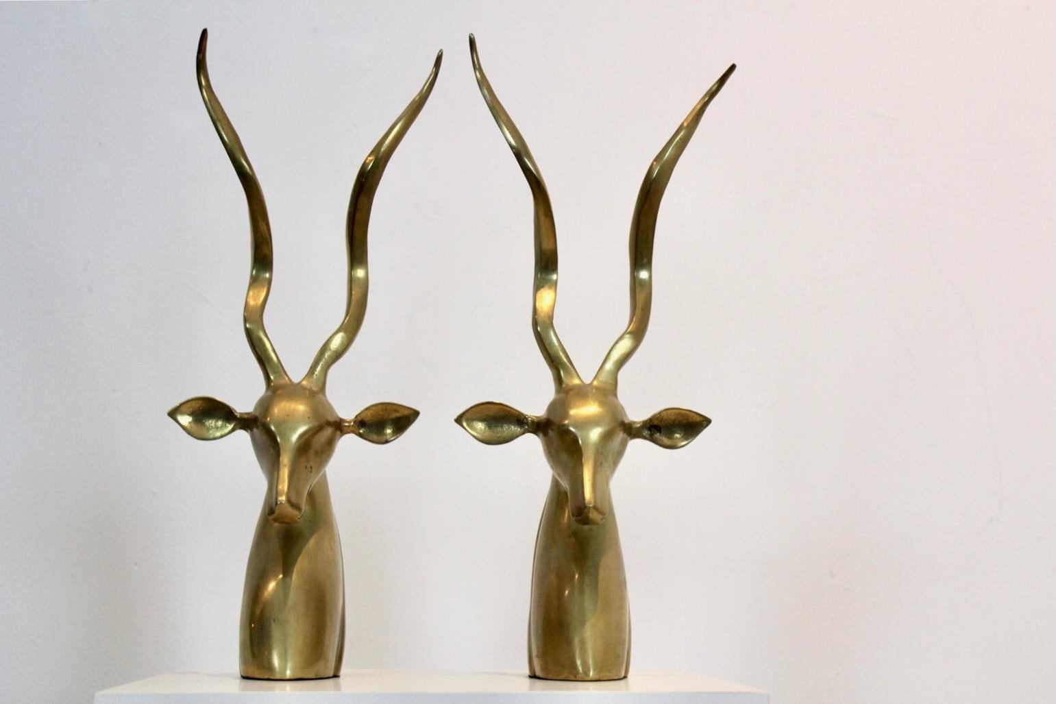 20th Century Brass Kudu Antelope Sculptures, Karl Springer, set of two  For Sale
