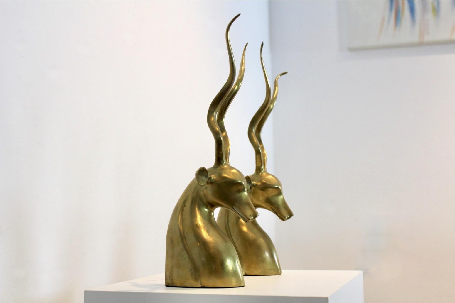 Brass Kudu Antelope Sculptures, Karl Springer, set of two  For Sale 1