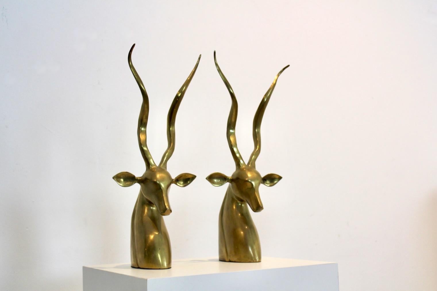 Brass Kudu Antelope Sculptures, Karl Springer, set of two  For Sale 2