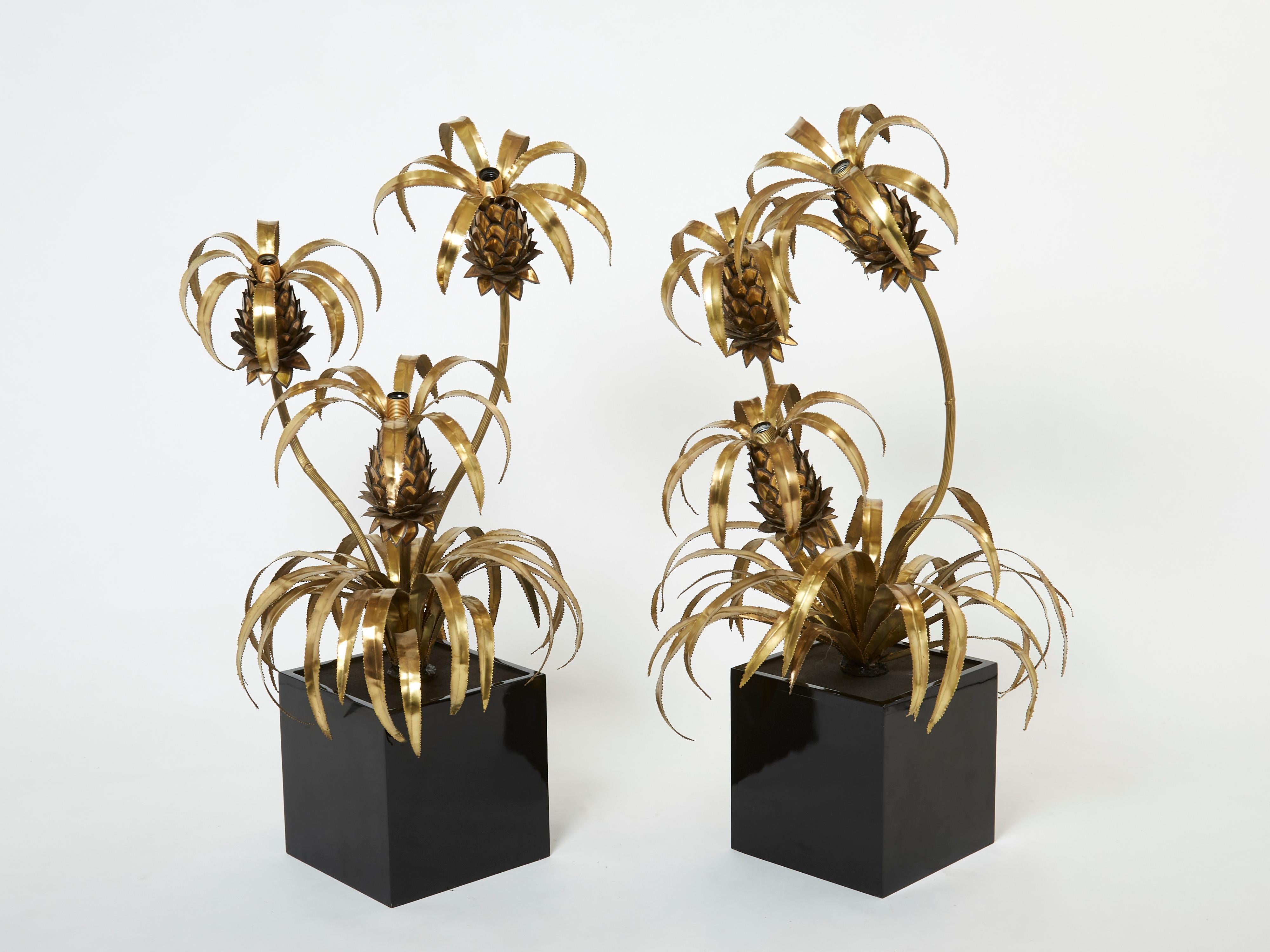 Brass Lacquered Maison Jansen Pineapple Tree Floor Lamp, 1970s 4
