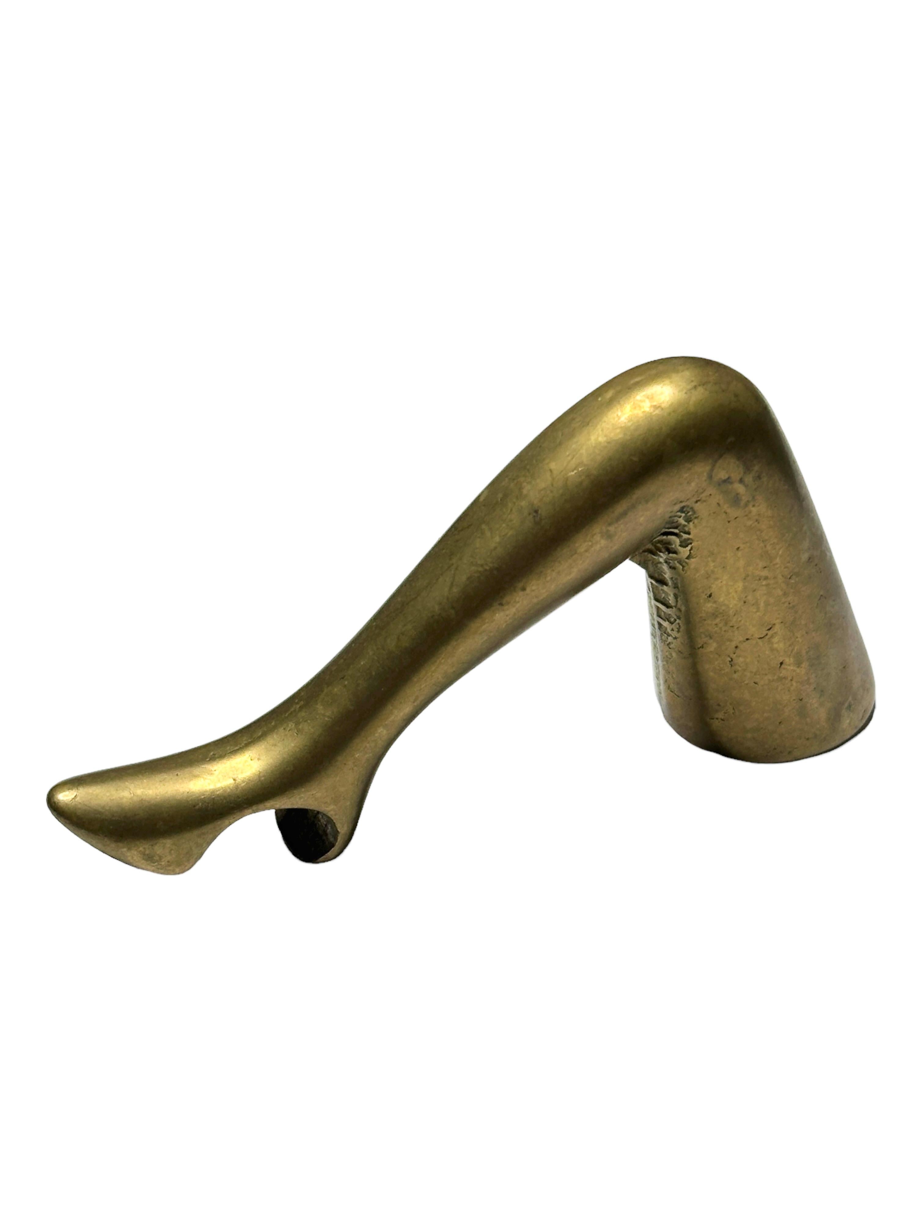 Art Nouveau Brass Lady Leg Bottle Opener Mid-Century Modern Metal Barware Austria 1960s For Sale