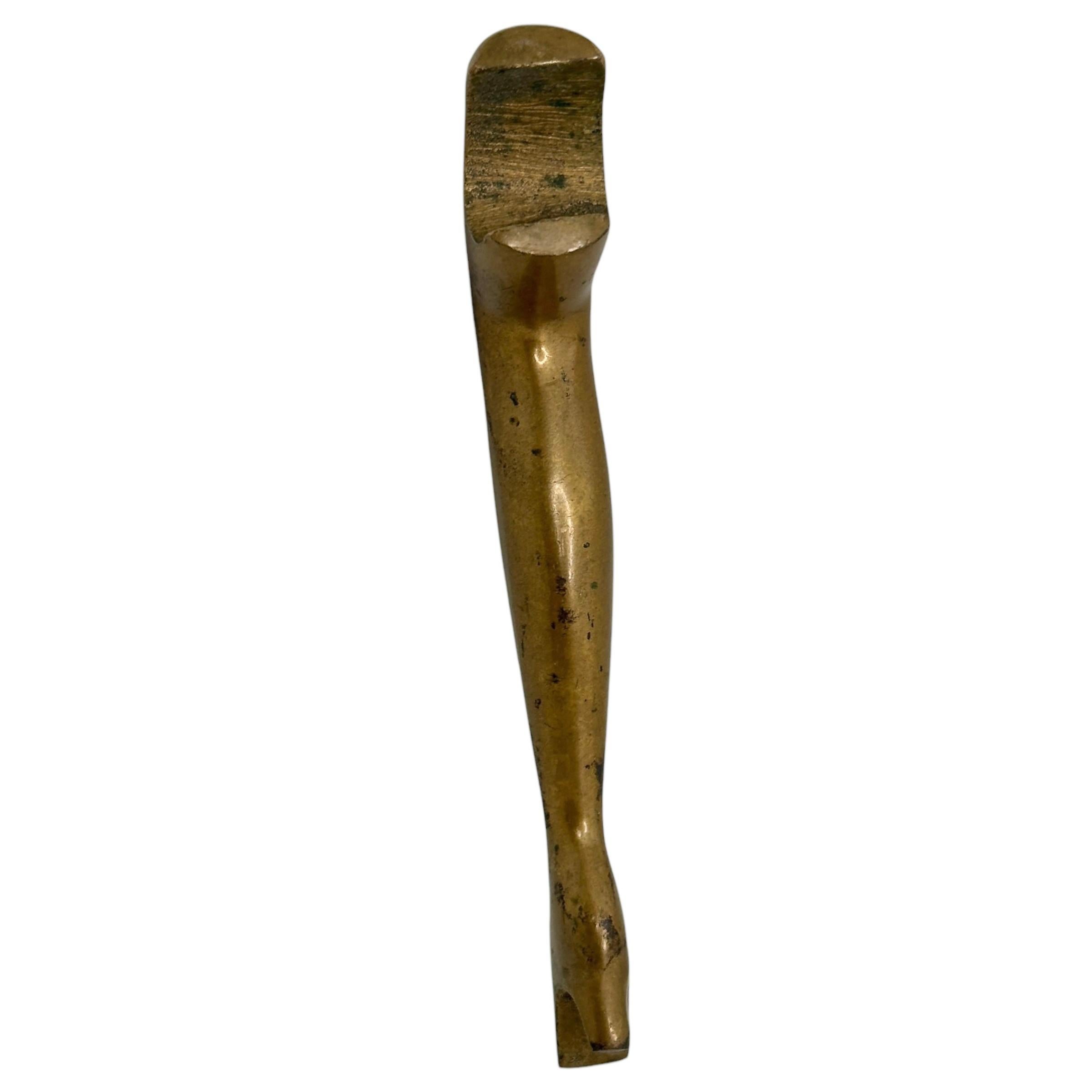 Art Nouveau Brass Lady Leg Bottle Opener Mid-Century Modern Metal Barware Austria 1960s For Sale