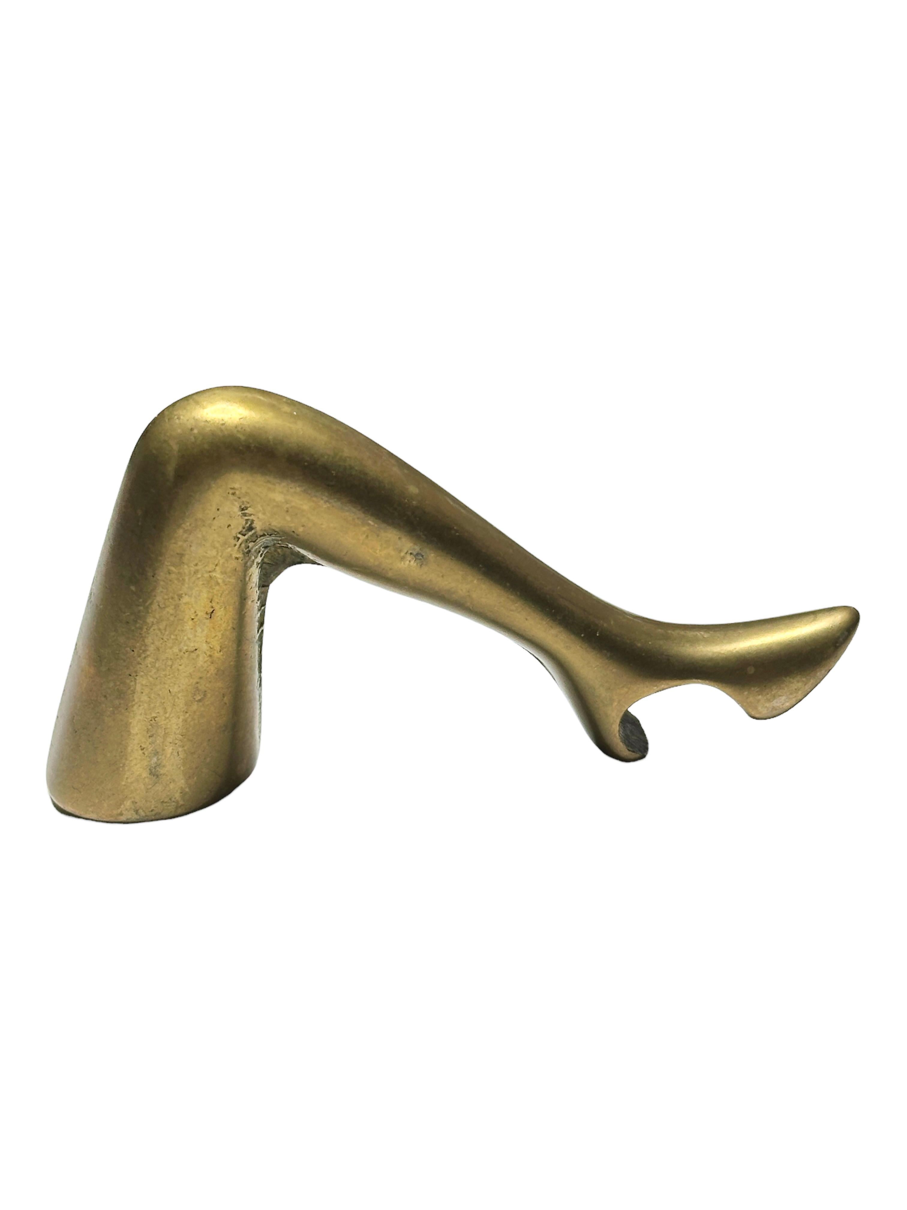 Austrian Brass Lady Leg Bottle Opener Mid-Century Modern Metal Barware Austria 1960s For Sale