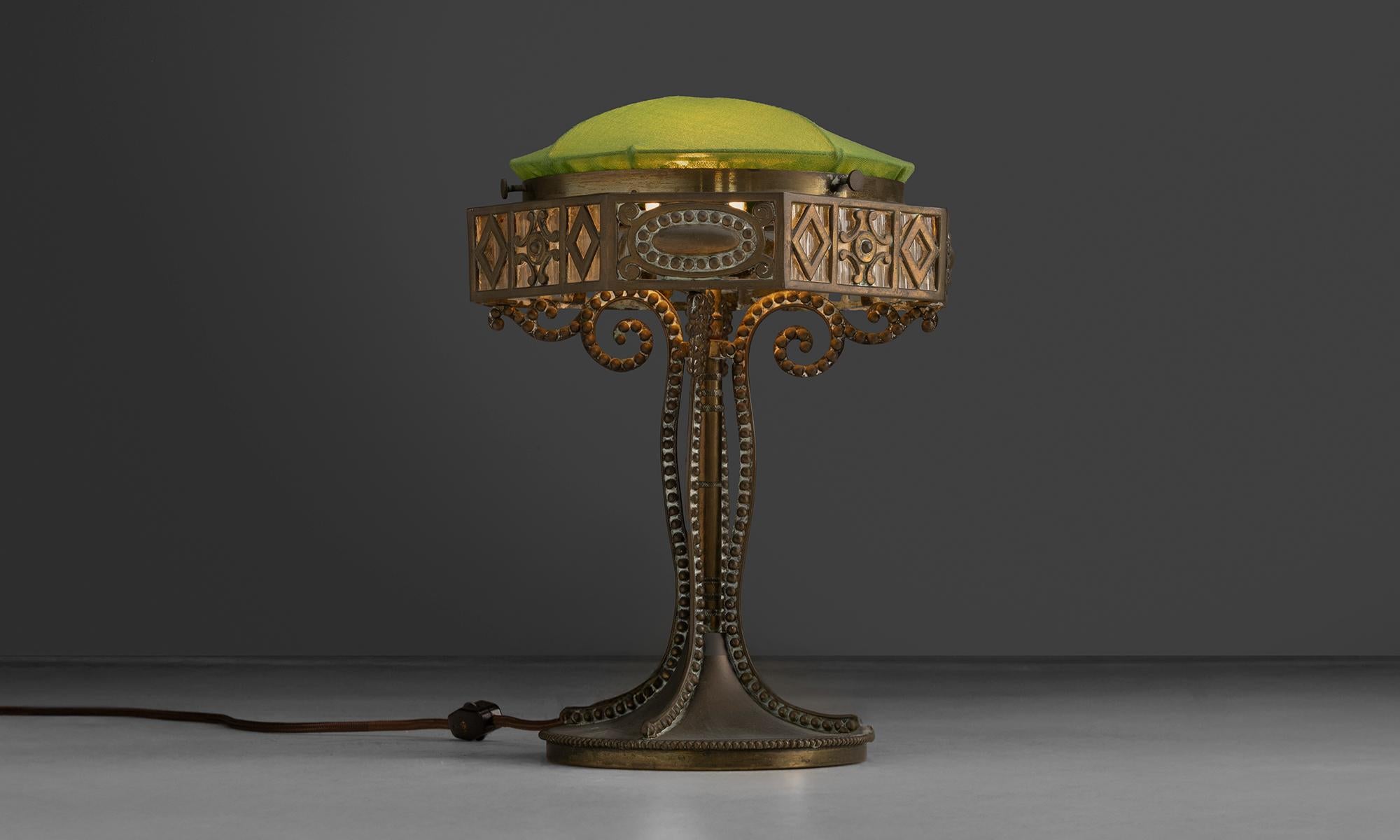 France, 1900
Small ornate brass lamp with reupholstered linen shade.
9”dia x 13”h
Ref. L5234
$ 1,800
