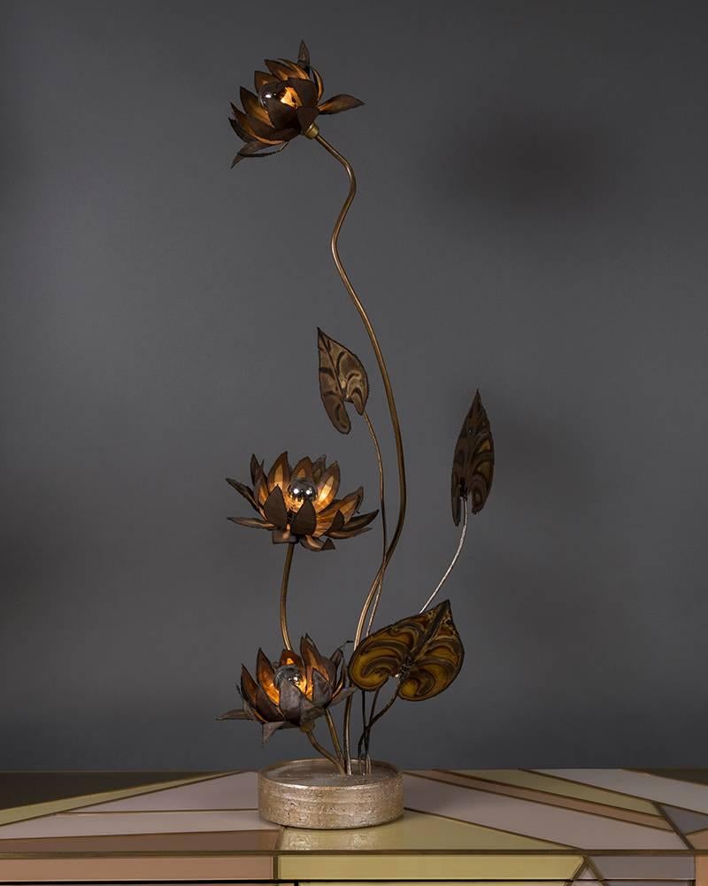 Modern Brass Lamp Sculpture Plant Shaped attributed to Maison Jansen, 1970s