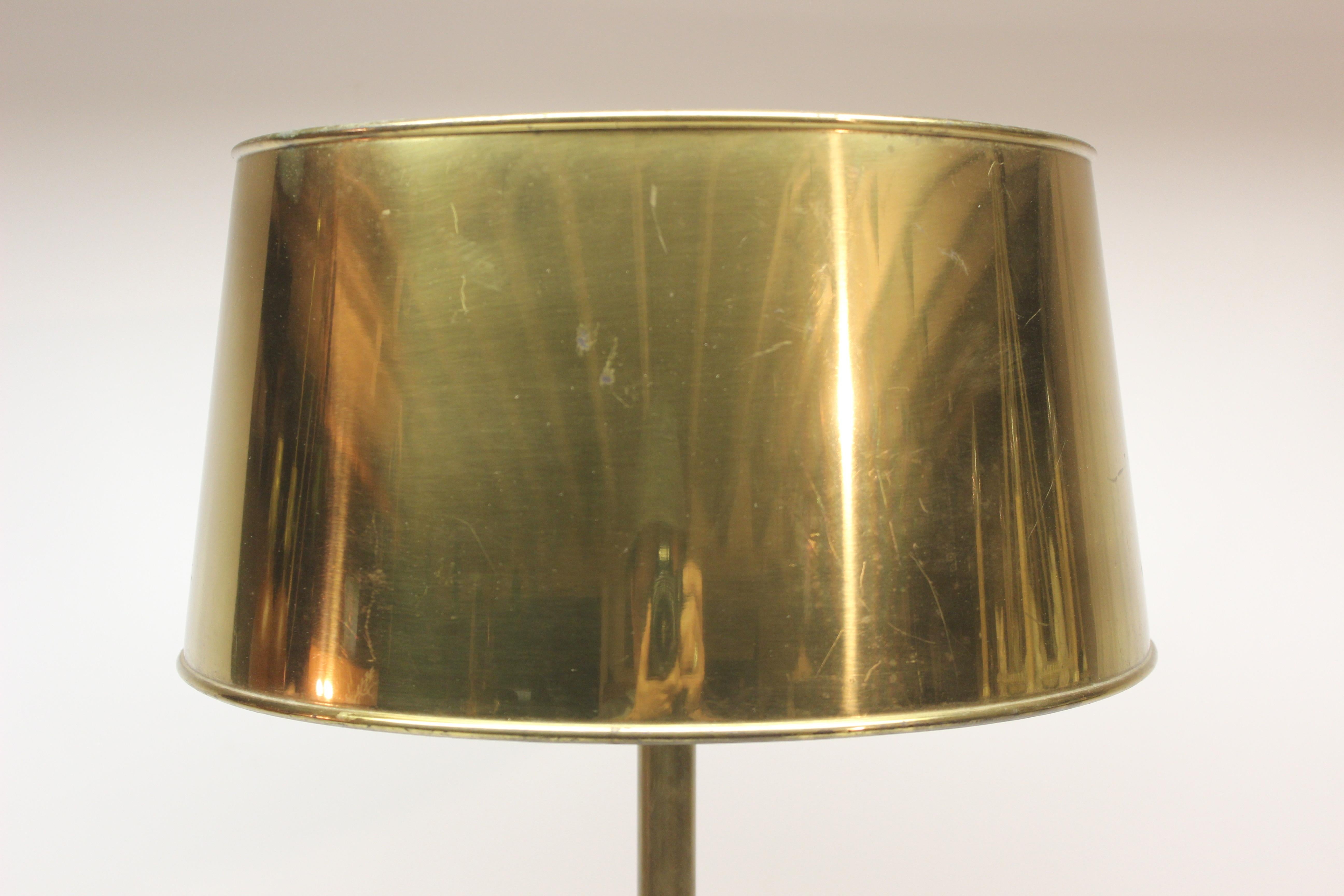 Brass Lamp with Brass Shade In Fair Condition For Sale In East Hampton, NY