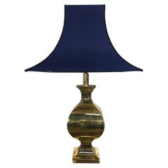 Brass lamp with custom pagoda lampshade