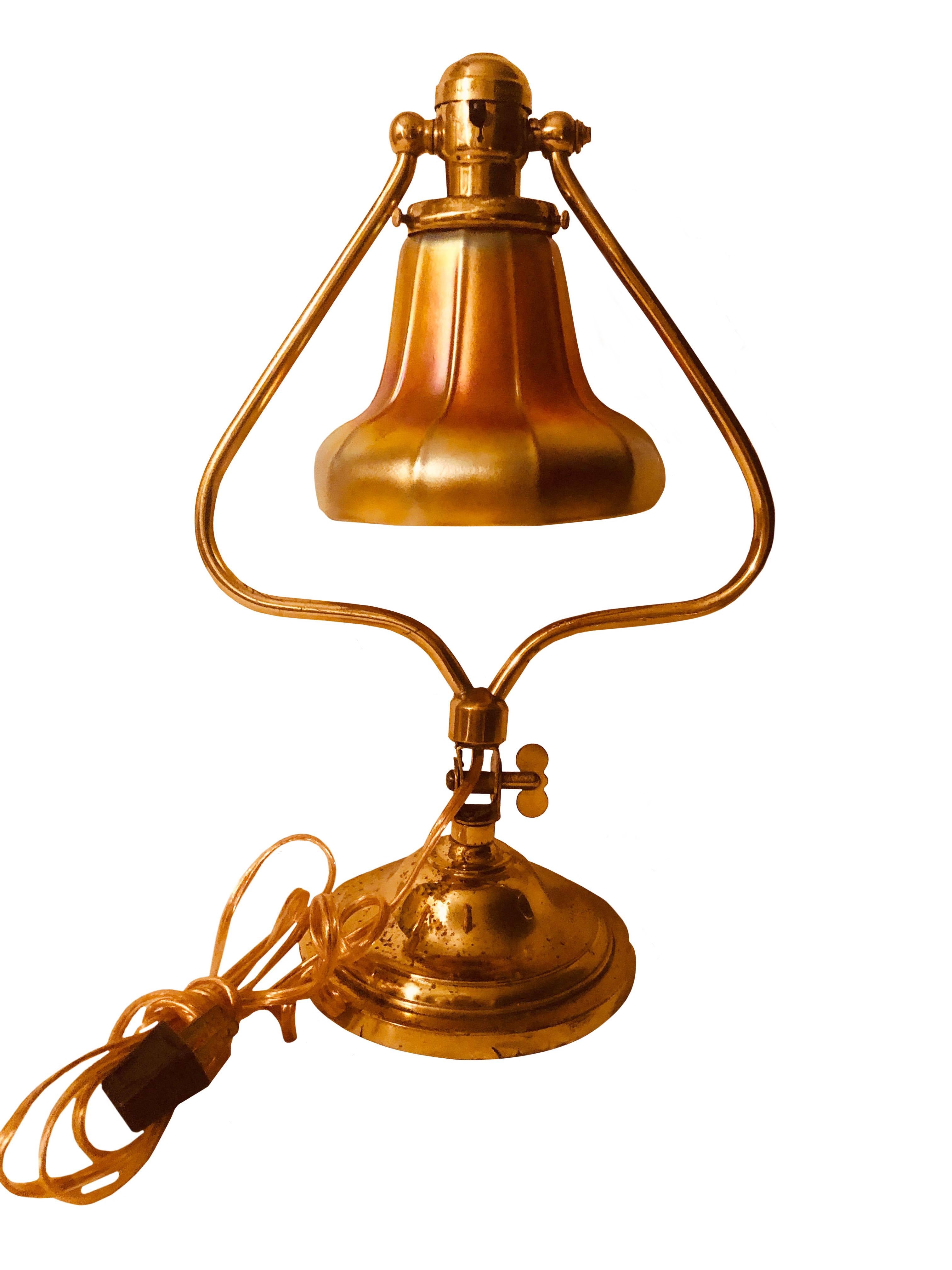 Brass Lamp with Steuben Shade In Good Condition For Sale In Tampa, FL