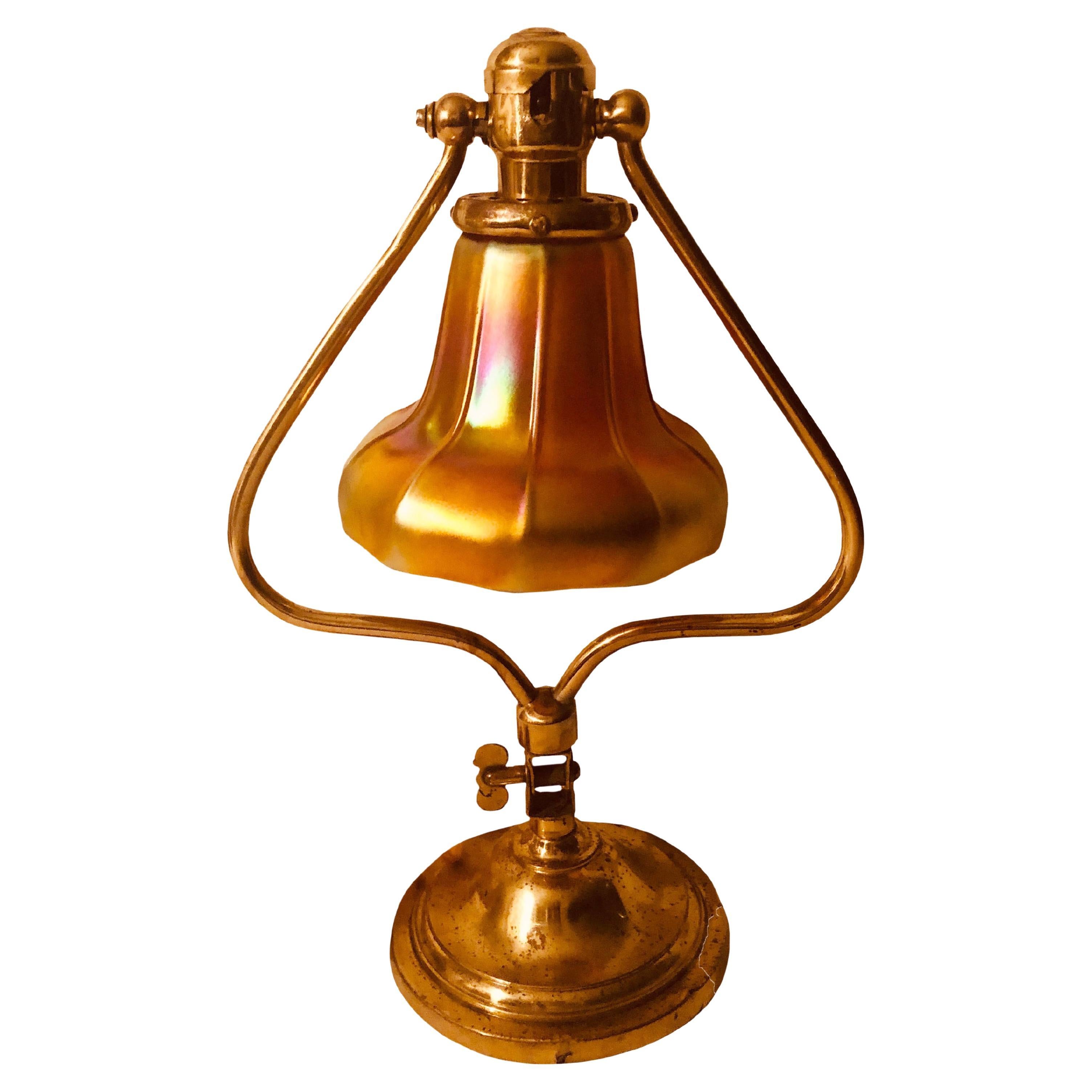 Brass Lamp with Steuben Shade For Sale