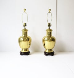 Chinoiserie Style Gold Brass Table Lamps after Designer James Mont, a Pair