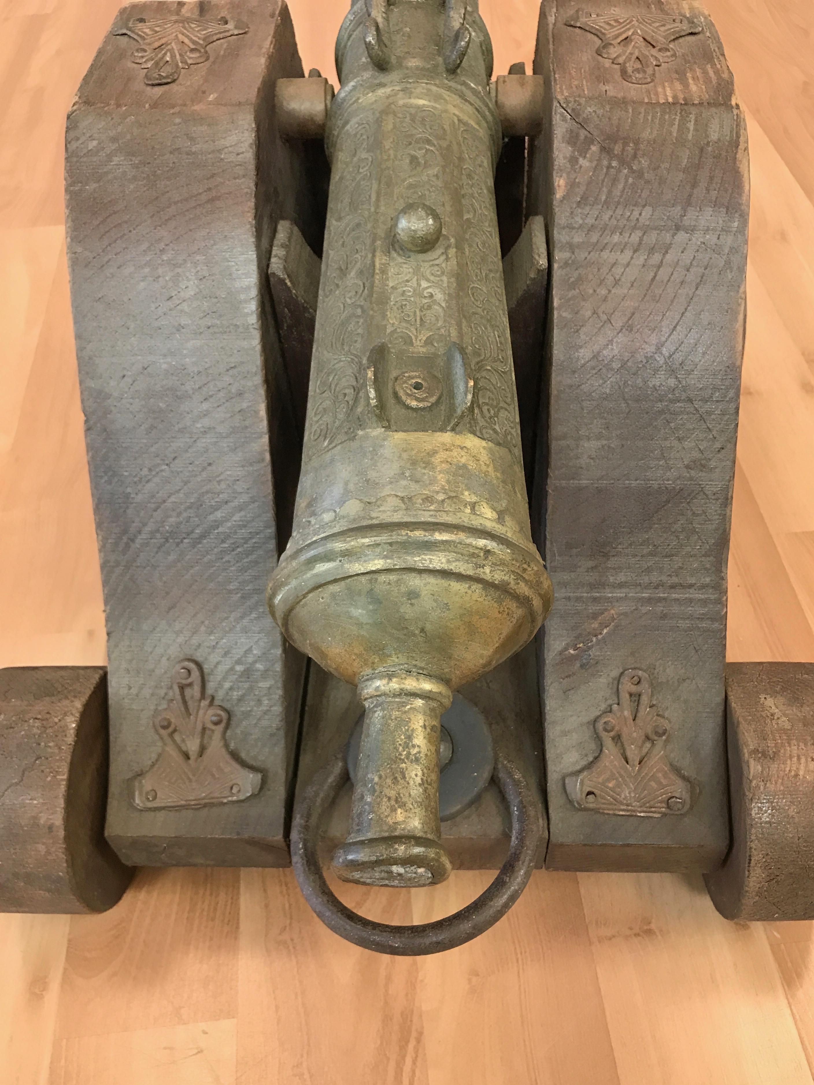 Brass Lantaka Cannon from South East Asia on Custom Wood Carriage, circa 1900 6