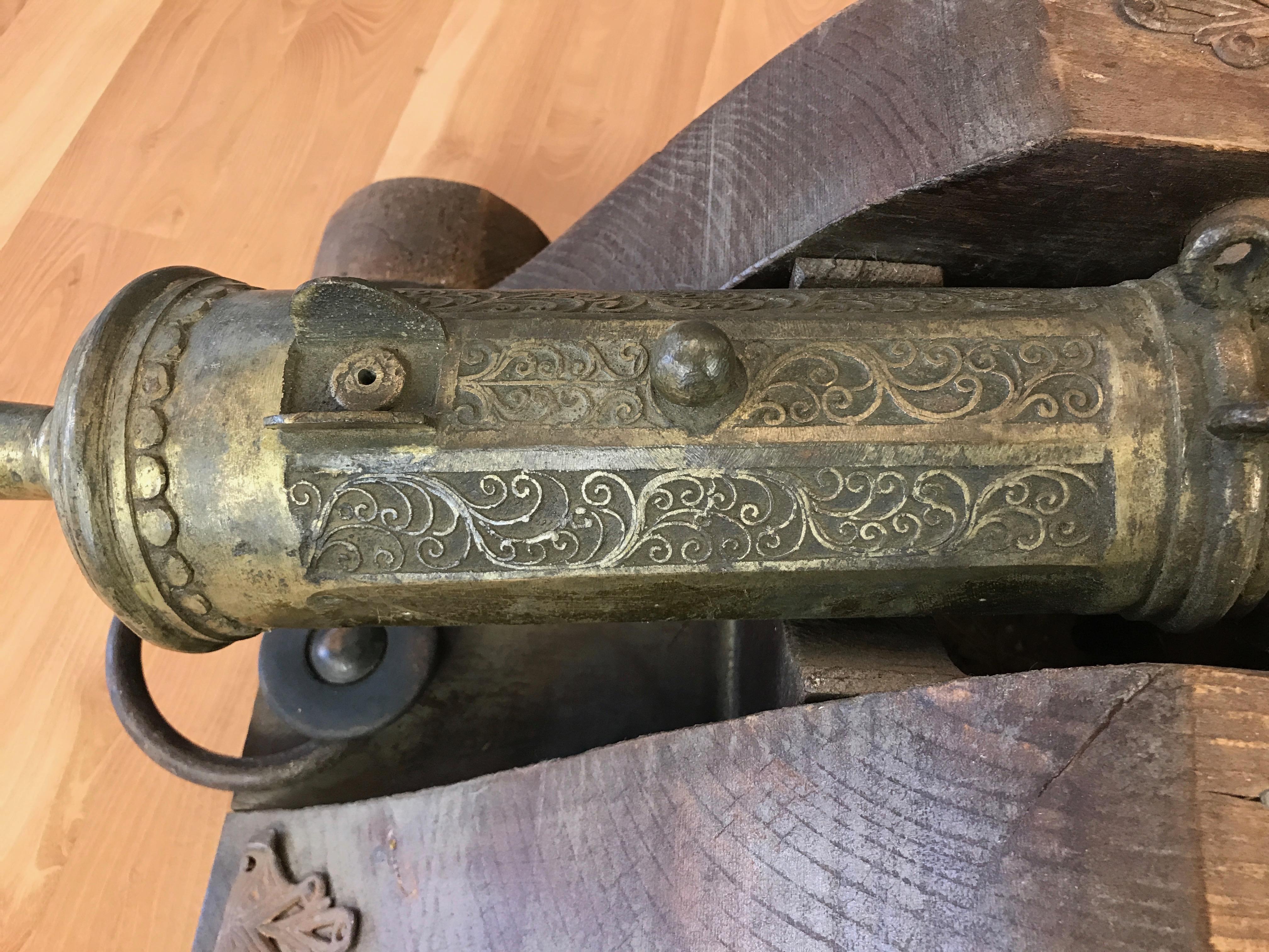 Brass Lantaka Cannon from South East Asia on Custom Wood Carriage, circa 1900 1