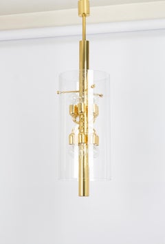 1 of 3 Brass Lantern Form Pendant Cylindrical Glass by Limburg, Germany, 1960s