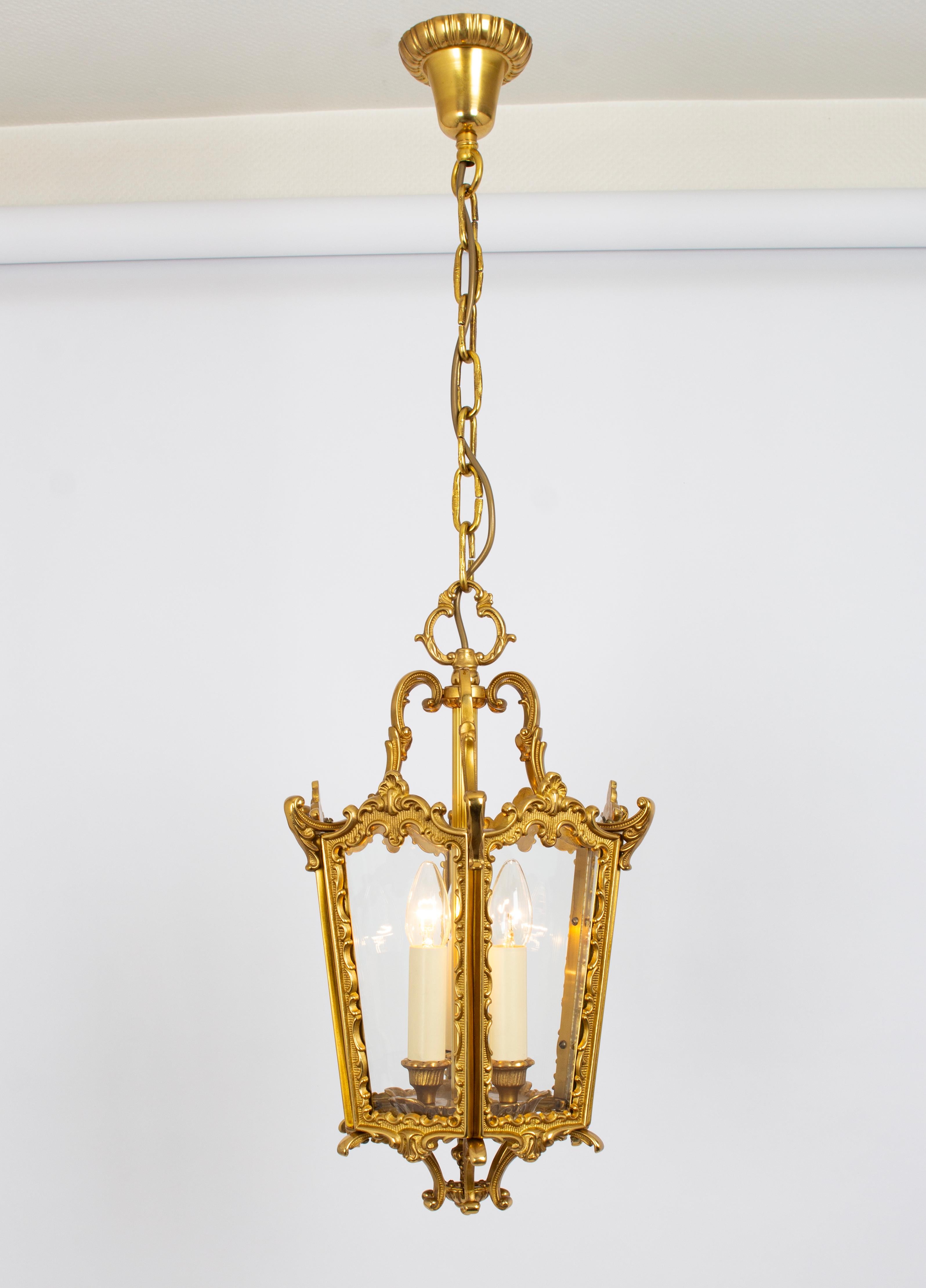 Lampada a sospensione a forma di lanterna in ottone, Germania, anni '60 in vendita 3