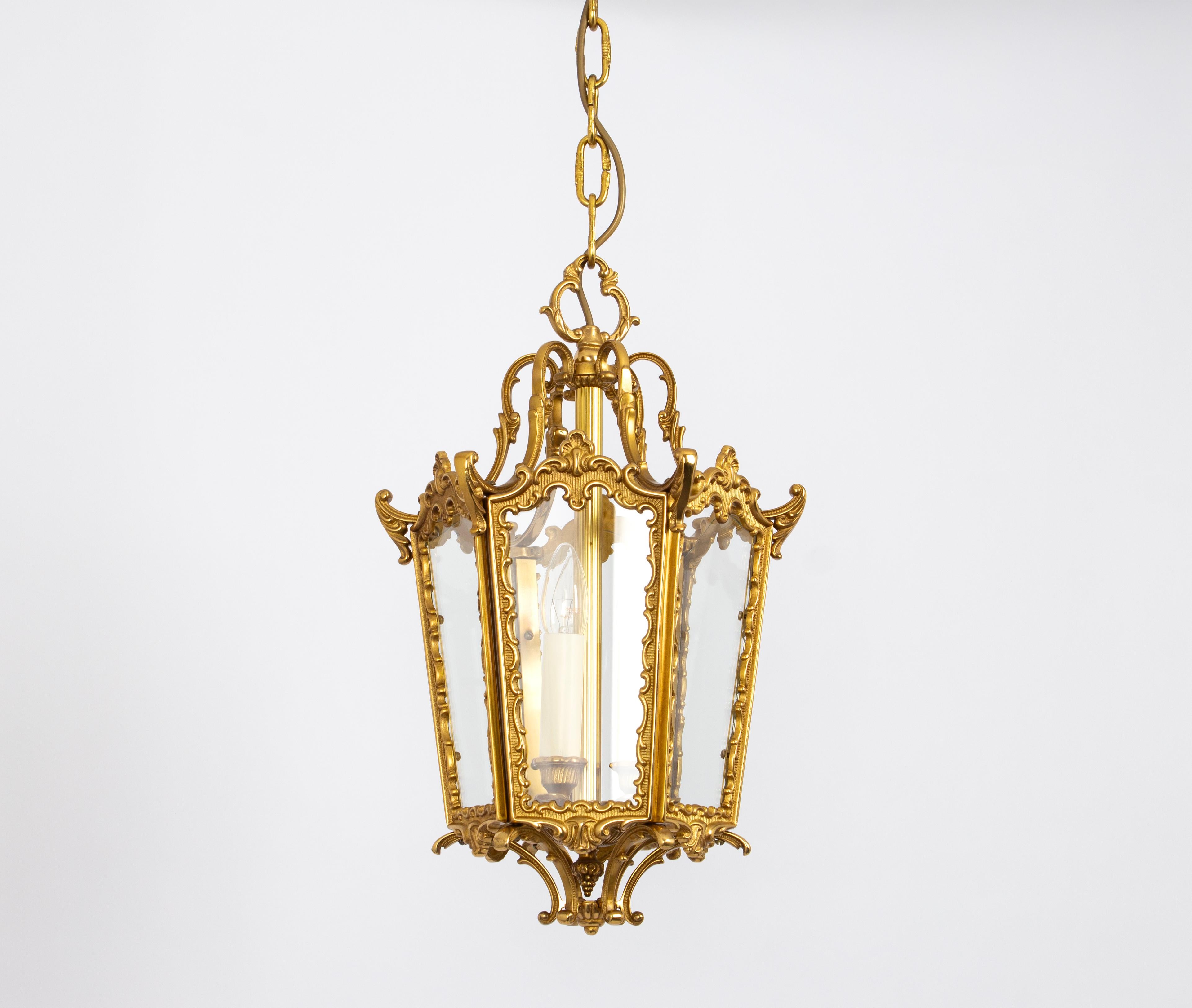 Mid-Century moderno Lampada a sospensione a forma di lanterna in ottone, Germania, anni '60 in vendita