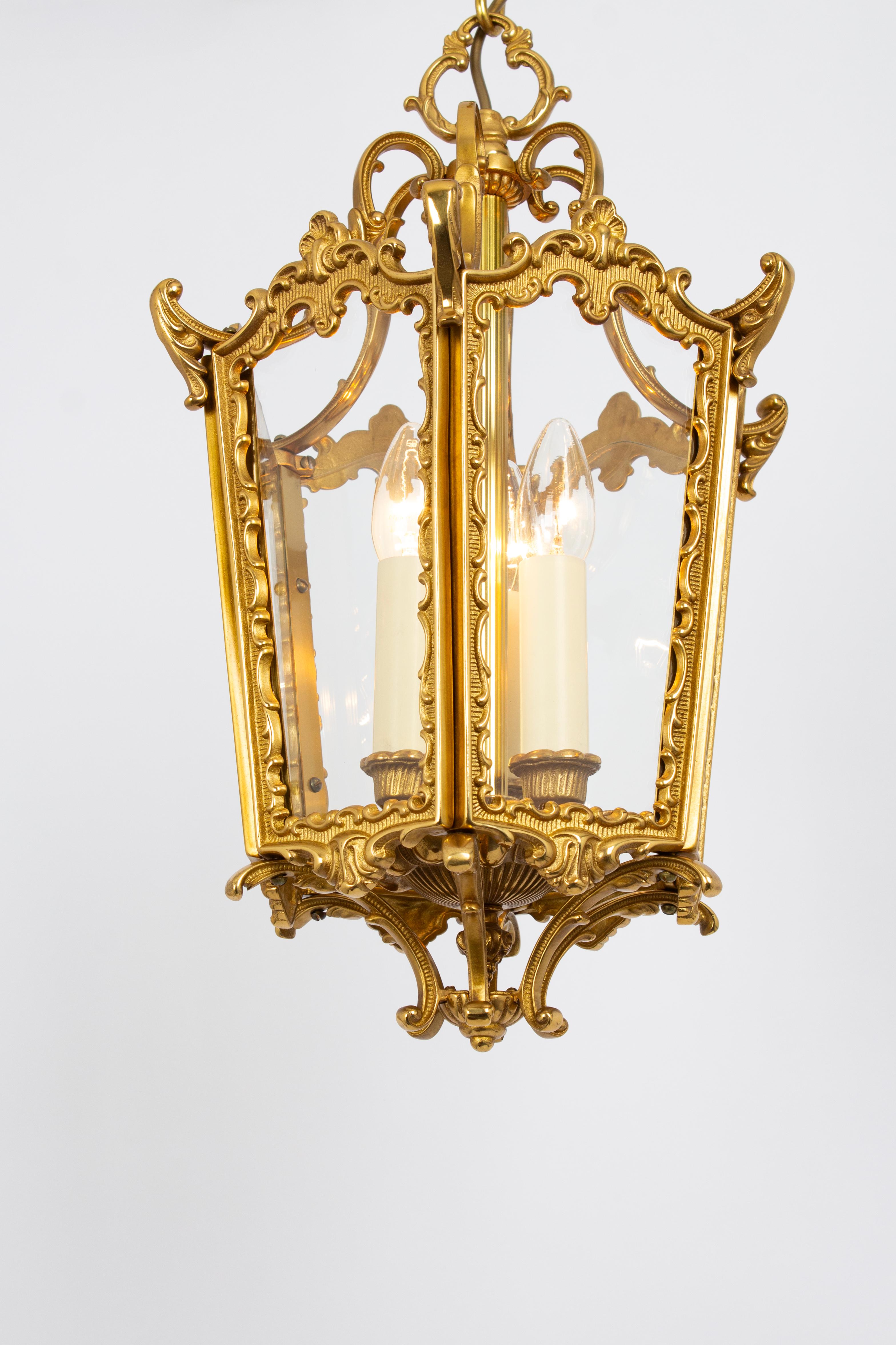 Lampada a sospensione a forma di lanterna in ottone, Germania, anni '60 in vendita 2