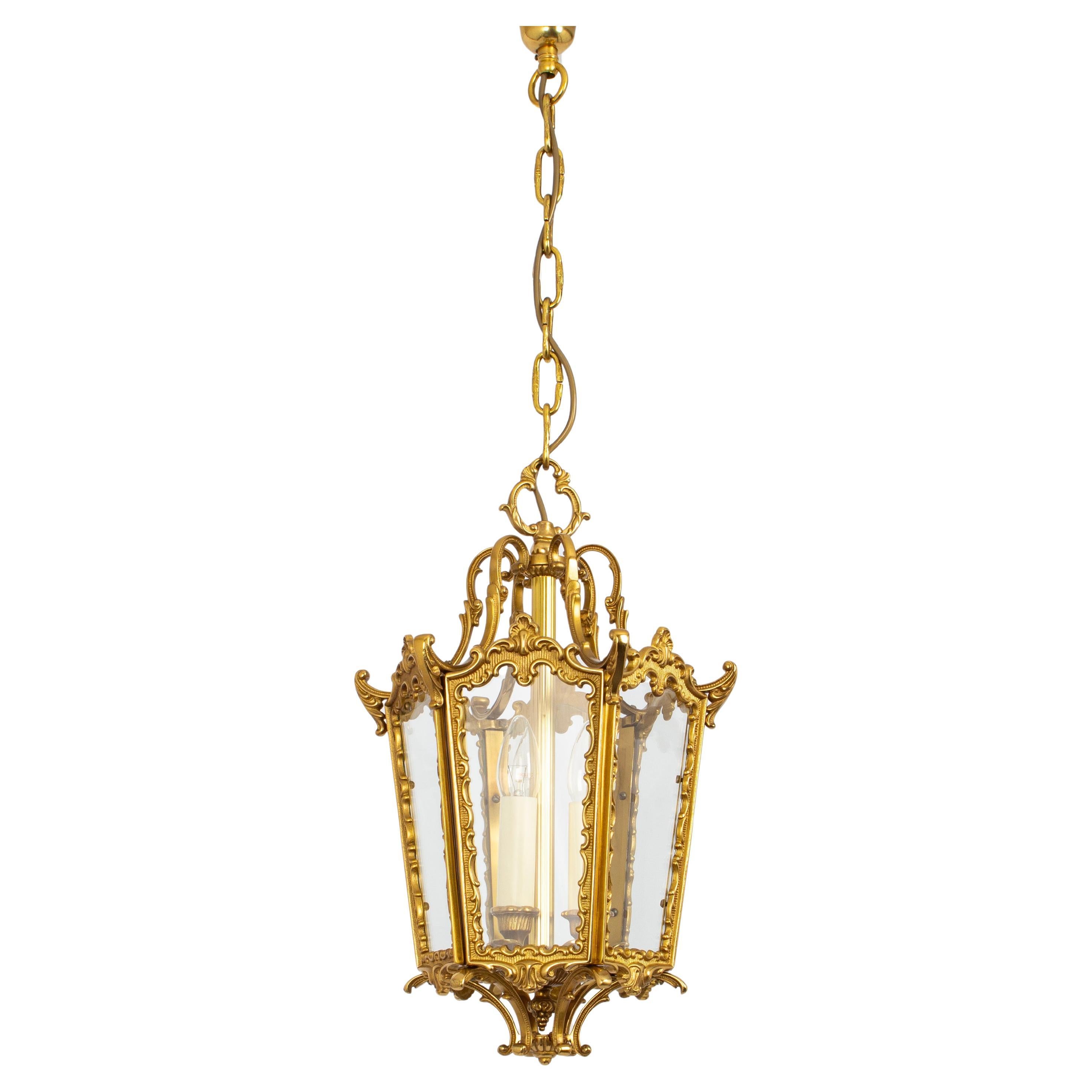 Brass Lantern Form Pendant light, Germany, 1960s