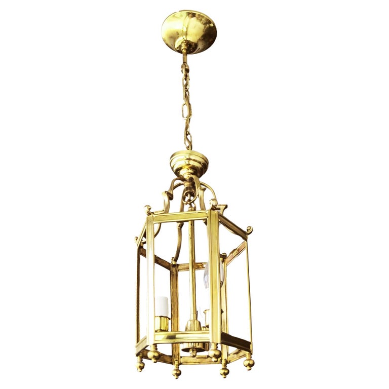 Lantern Brass and Glass Gold Elegant Mid-Century Modern Spain 50s