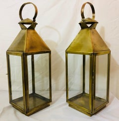 Brass Lantern or Candleholder for Garden or Indoor, a Pair