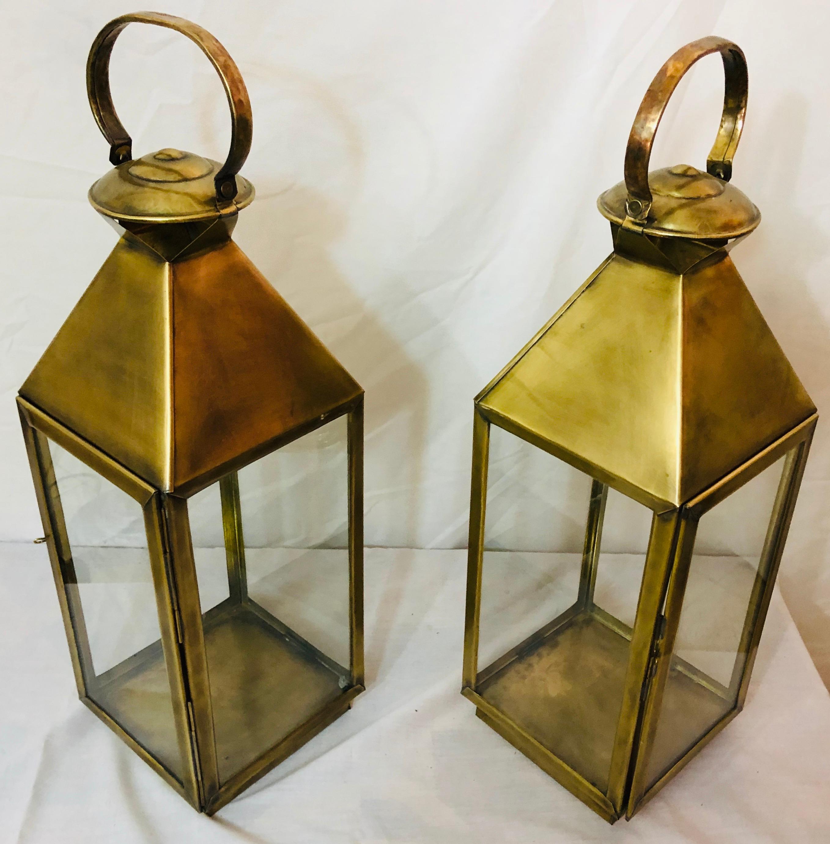 Bohemian Brass Lantern or Candleholder for Garden or Indoor, a Pair
