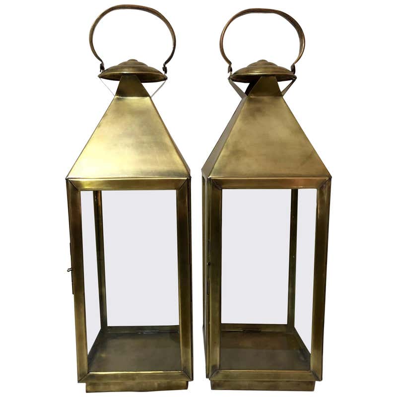 Pair of Brass Satin Finish Extra Large Hurricane Lamps at 1stDibs