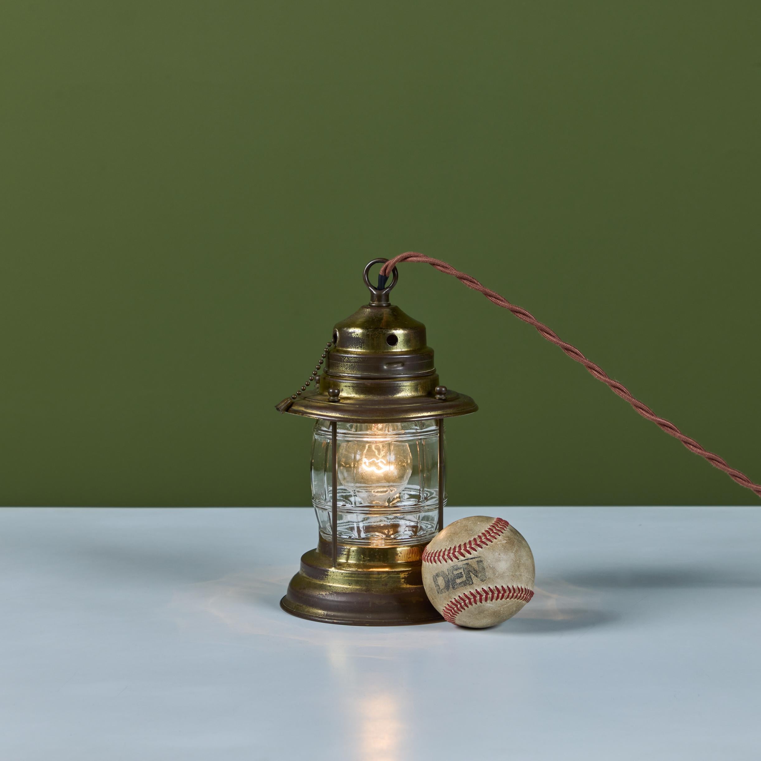 Industrial Brass Lantern Table Lamp For Sale
