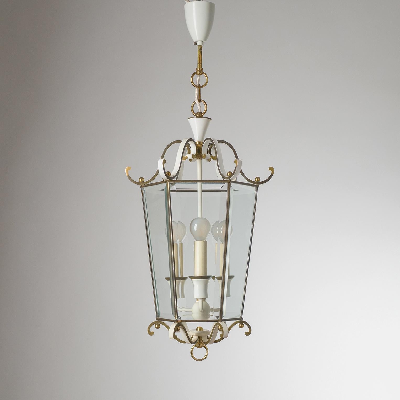 Brass Lantern with Faceted Glass, circa 1960 For Sale 4