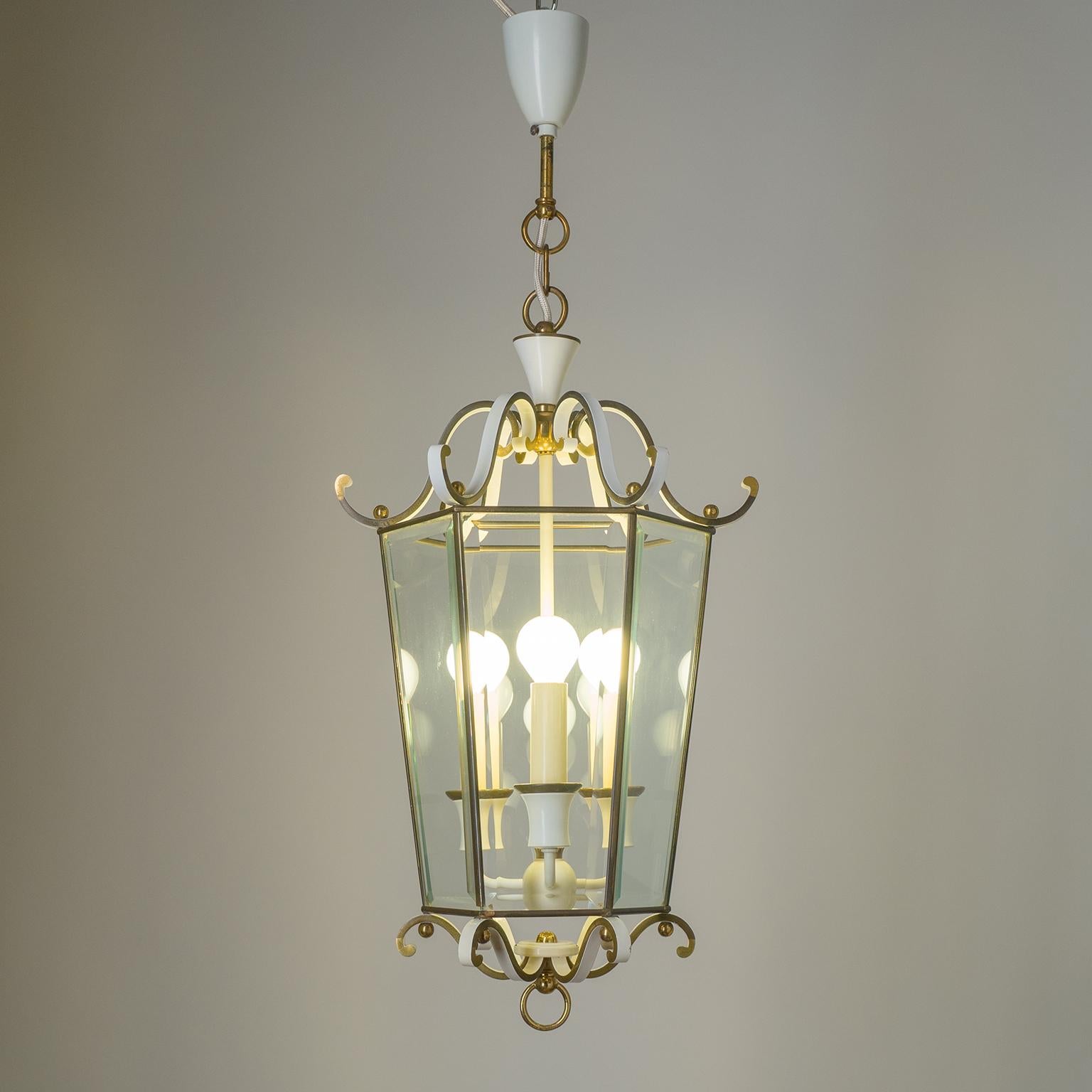 Brass Lantern with Faceted Glass, circa 1960 For Sale 5