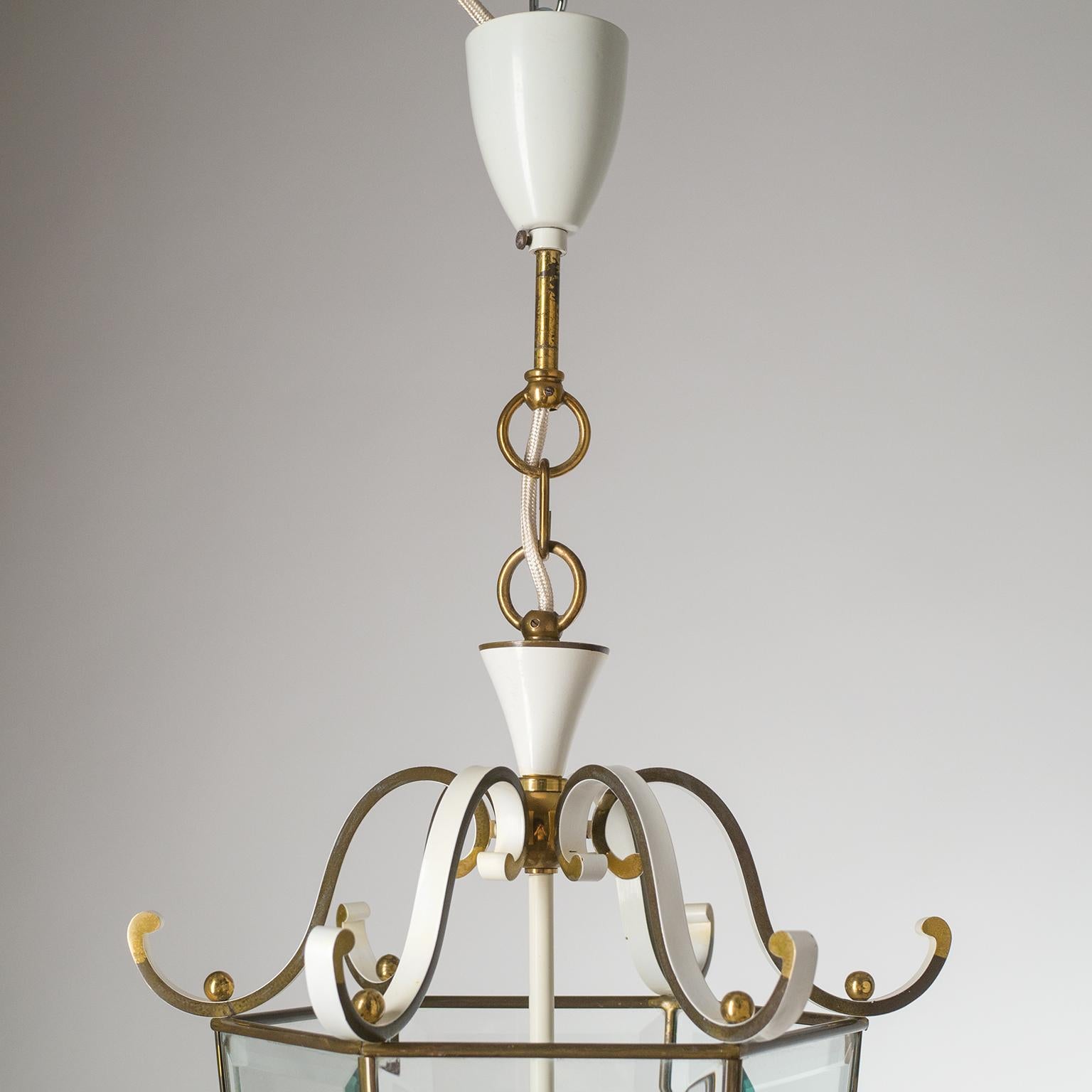 Brass Lantern with Faceted Glass, circa 1960 For Sale 8