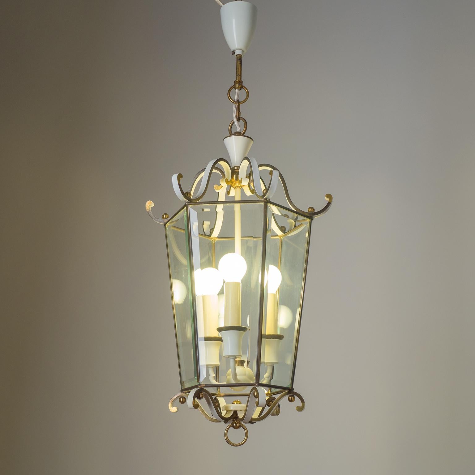 Brass Lantern with Faceted Glass, circa 1960 For Sale 9