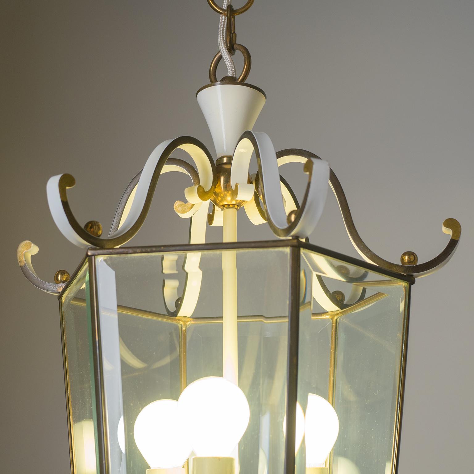 German Brass Lantern with Faceted Glass, circa 1960 For Sale
