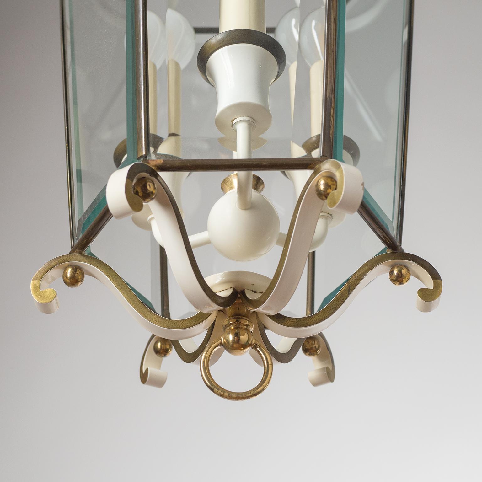 Brass Lantern with Faceted Glass, circa 1960 In Good Condition For Sale In Vienna, AT