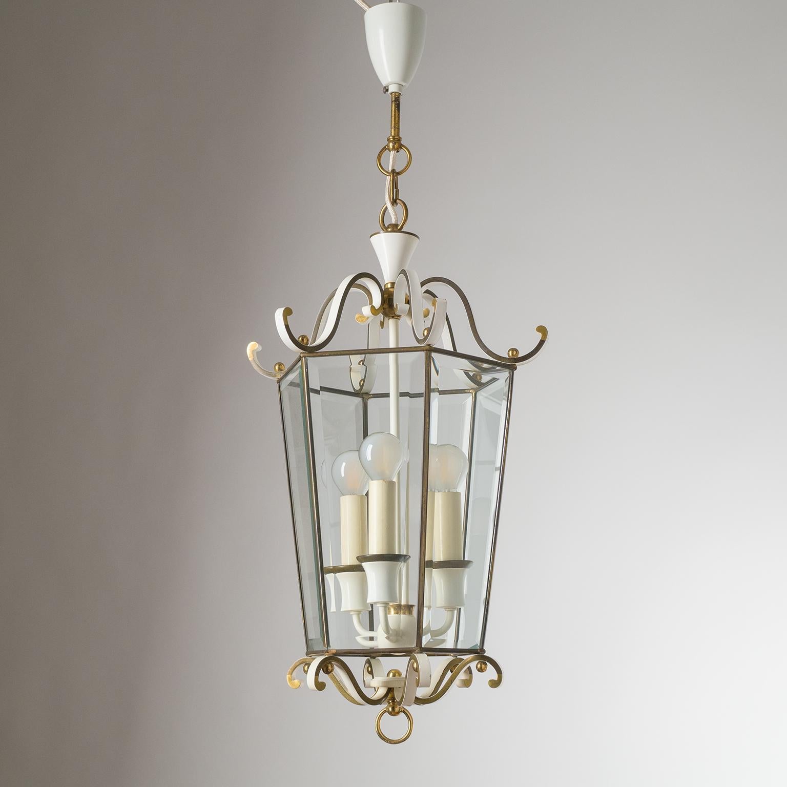 Mid-20th Century Brass Lantern with Faceted Glass, circa 1960 For Sale