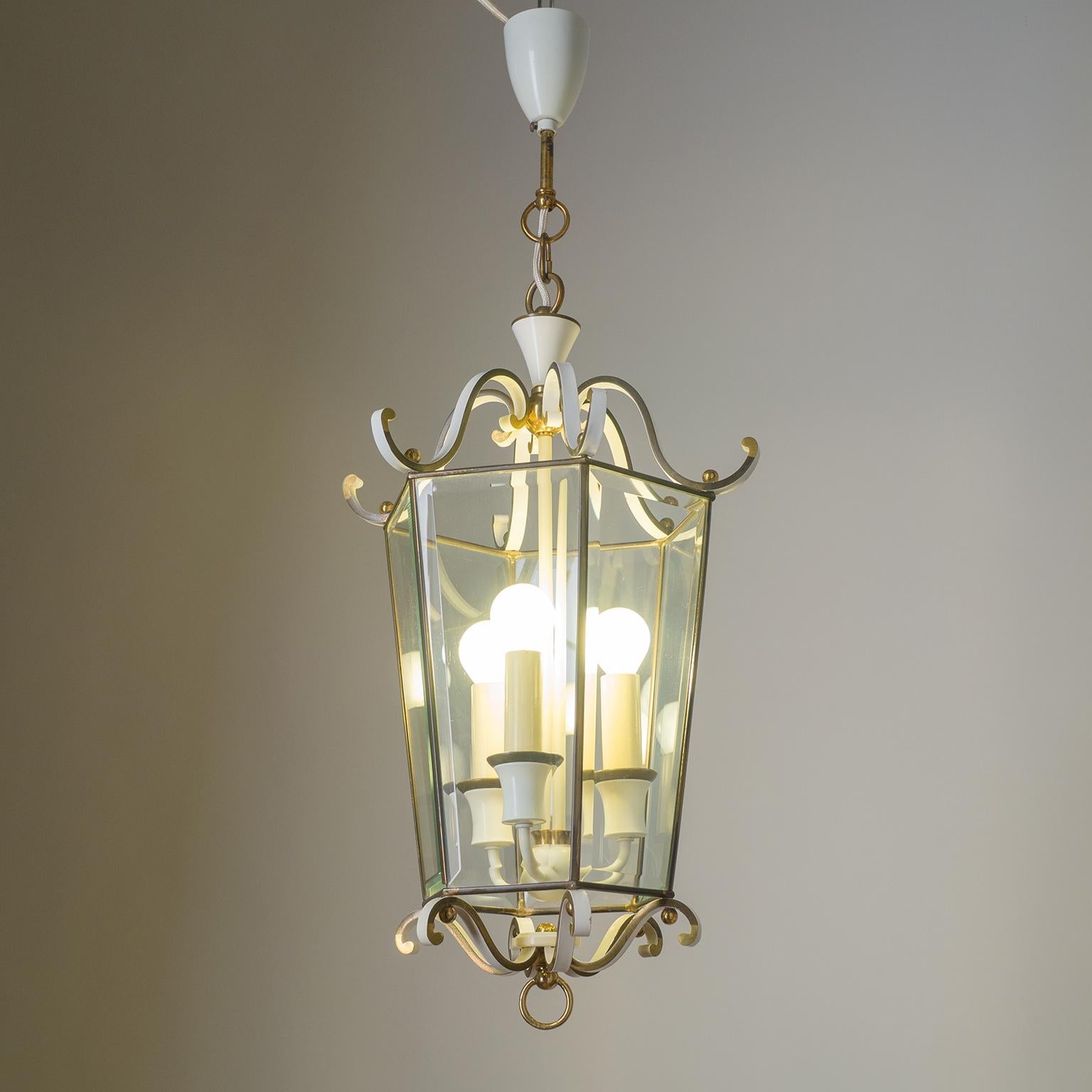 Brass Lantern with Faceted Glass, circa 1960 For Sale 1
