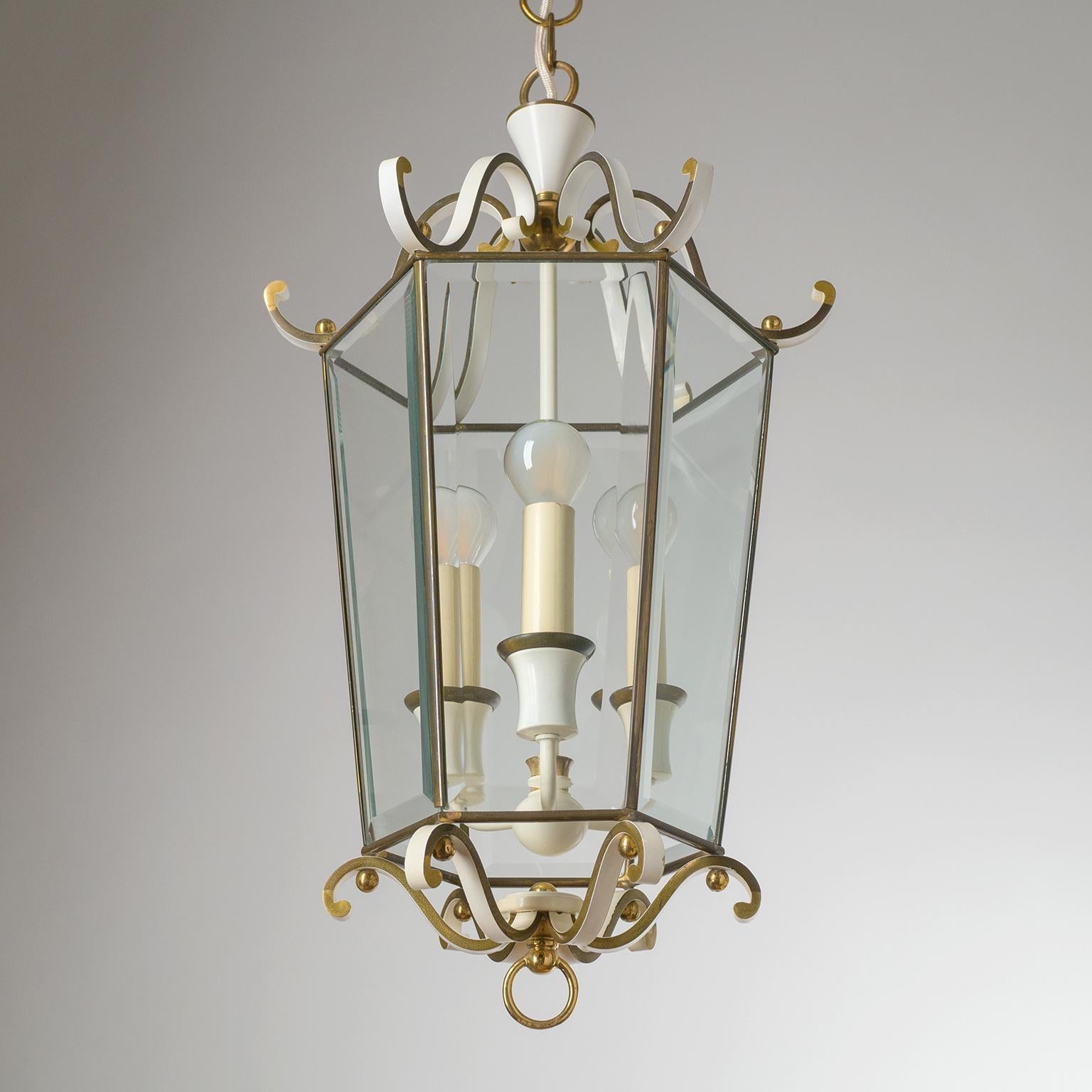 Brass Lantern with Faceted Glass, circa 1960 For Sale 3