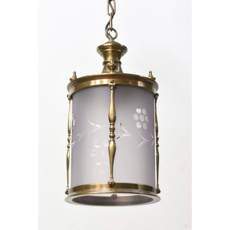 Brass Lantern with Frosted Glass For Sale 4
