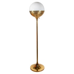 Vintage Brass Large Opal Globe Vereinigte Werkstätten Floor Lamp, 1970s Germany