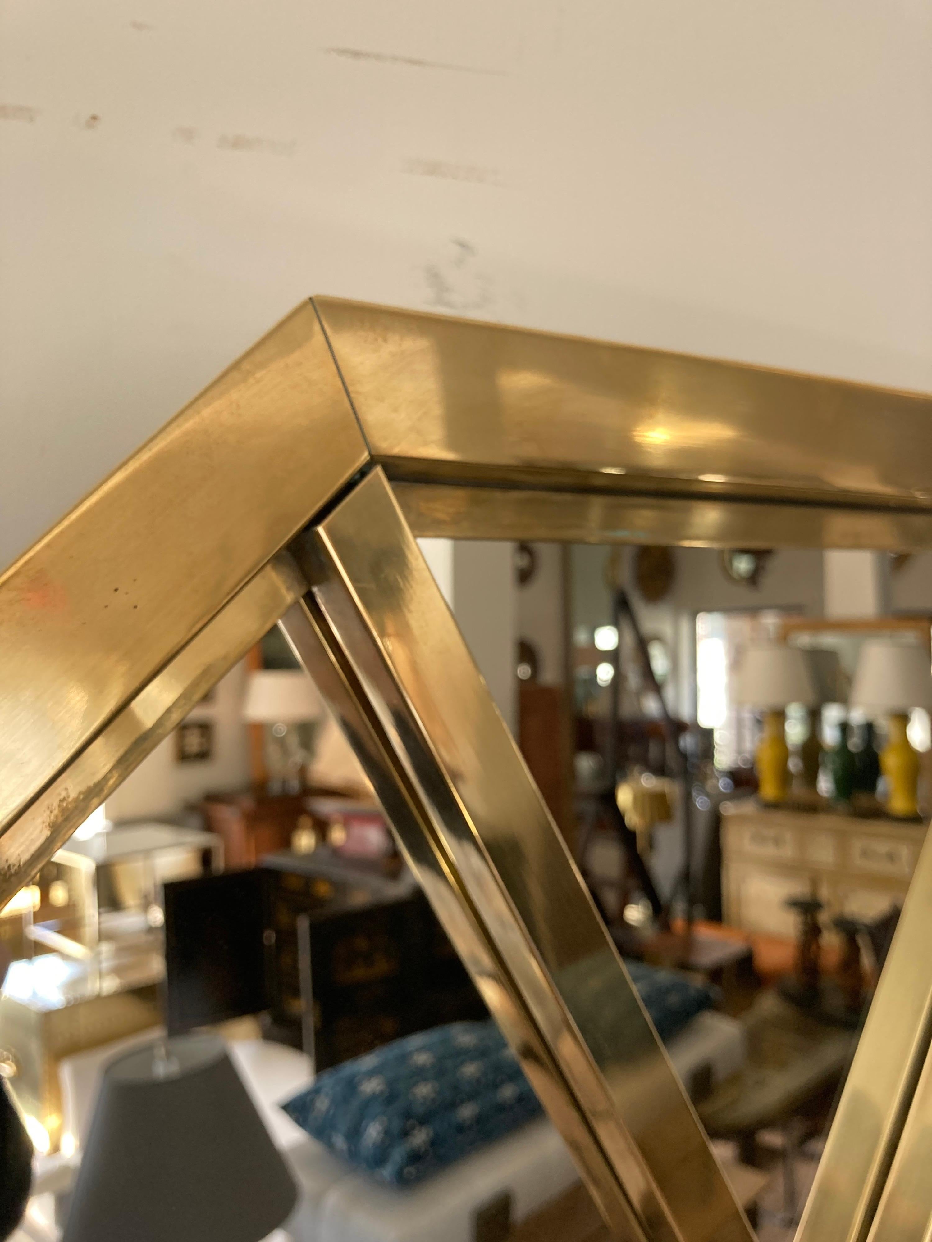 Brass Lattice Framed Modern Mirror In Good Condition For Sale In East Hampton, NY