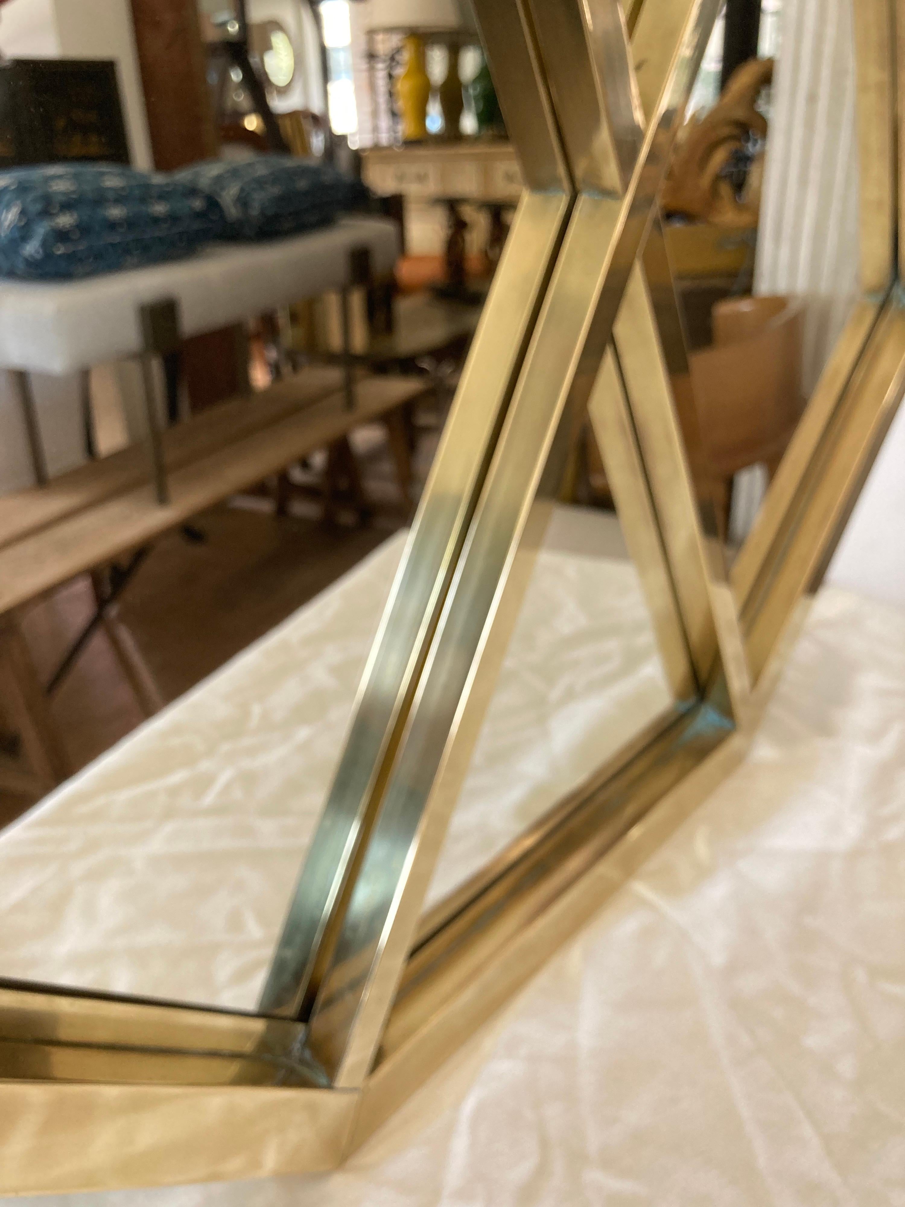 Late 20th Century Brass Lattice Framed Modern Mirror For Sale