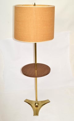 Brass Laurel Lamp Company Round Side Table Floor Lamp Mid-Century Modern America