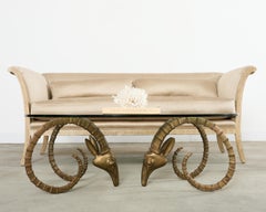 Brass lbex Rams Head Cocktail Table After Alain Chervet