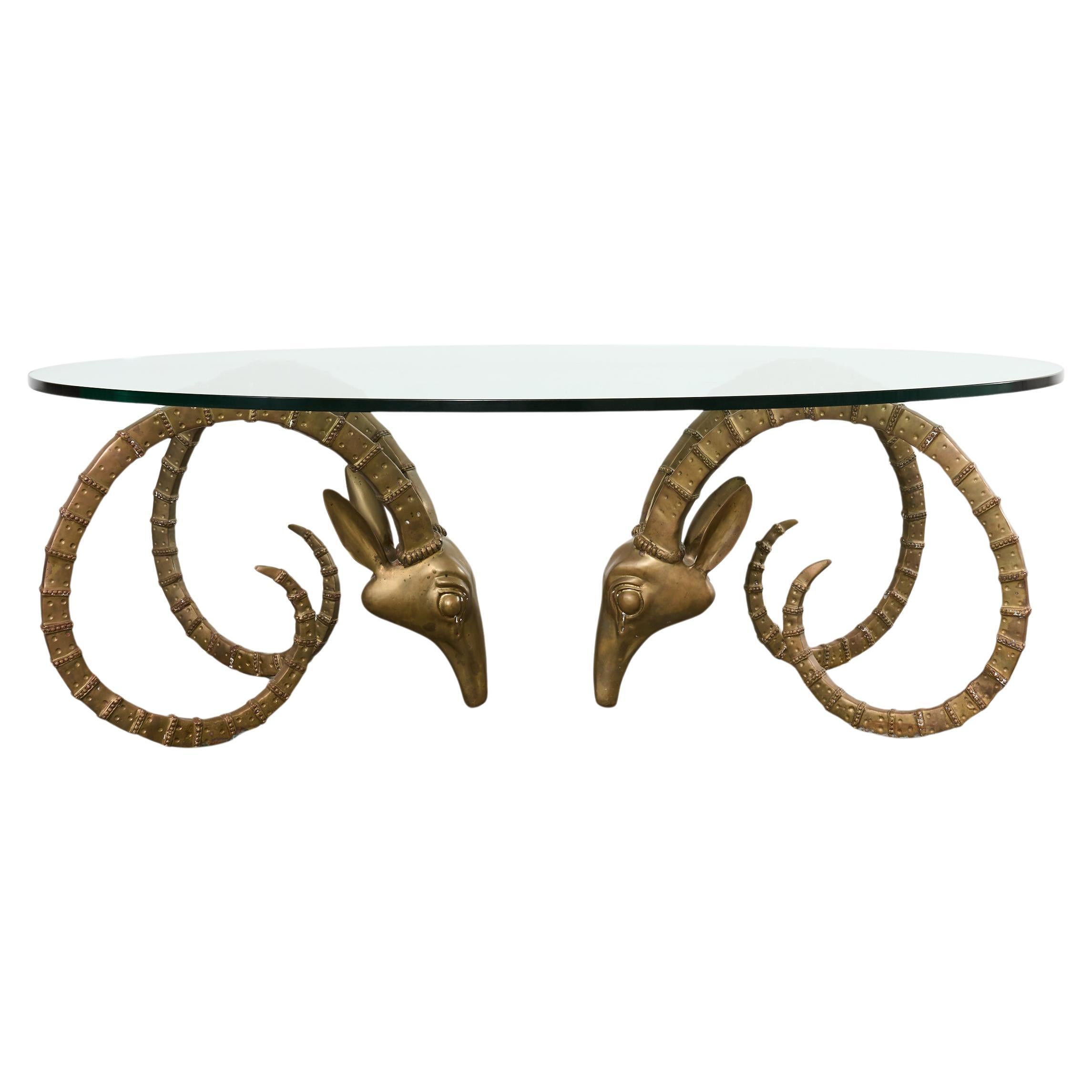 Brass lbex Rams Head Cocktail Table After Alain Chervet For Sale