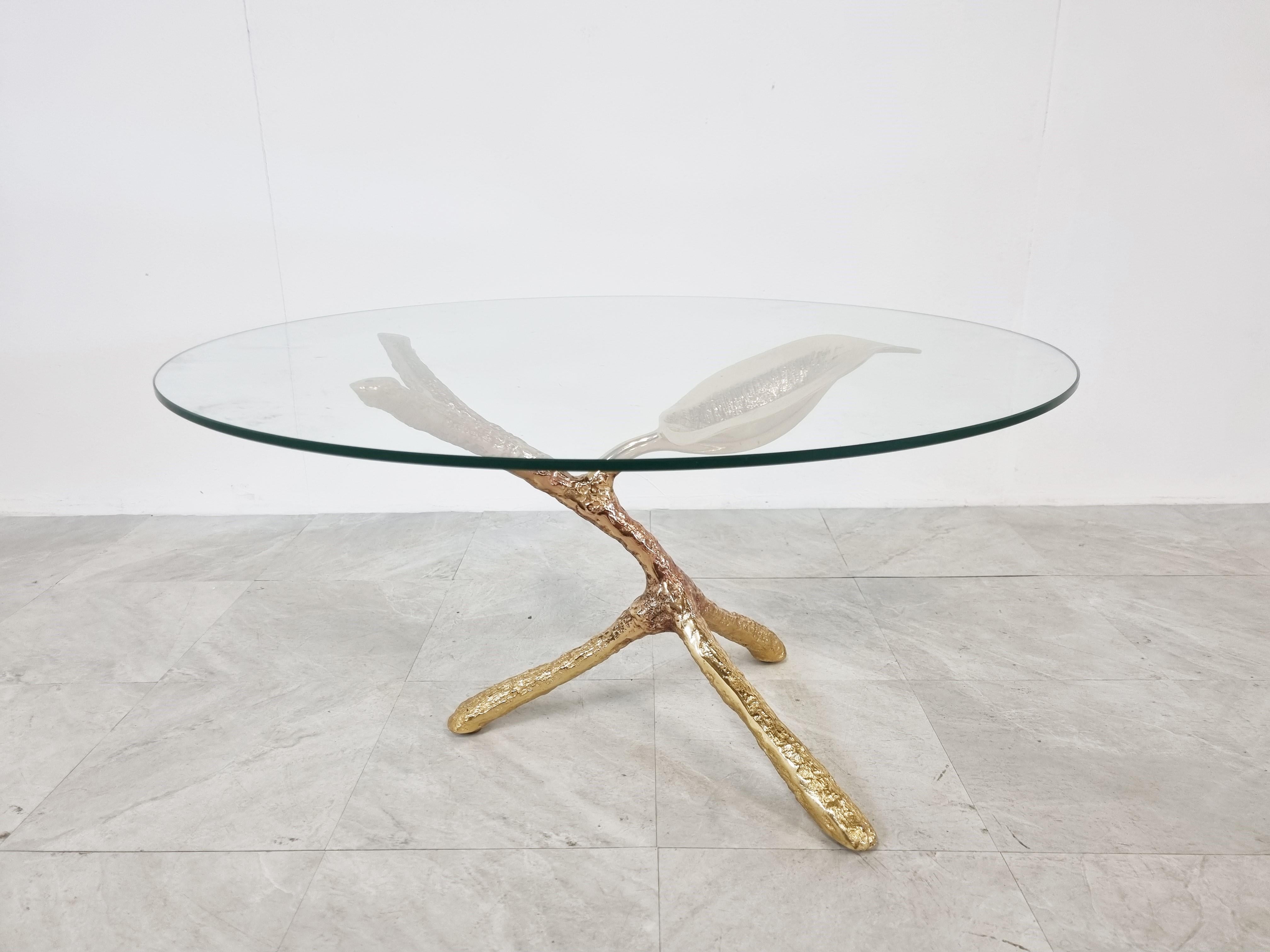 German Brass Leaf Coffee Table, 1970s