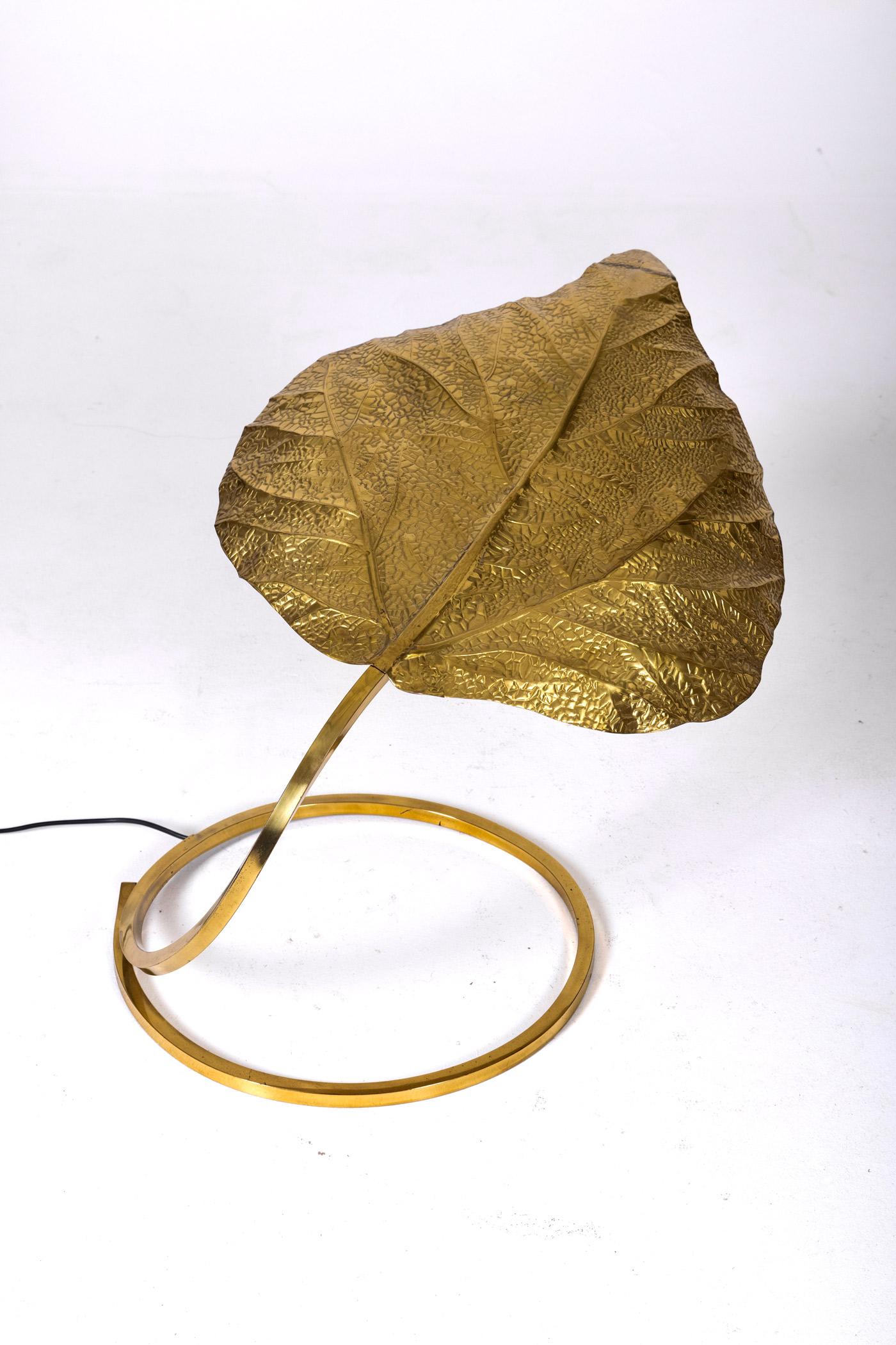 Gold Leaf Brass Leaf Lamp attributed to Tommaso Barbi, 1970s
