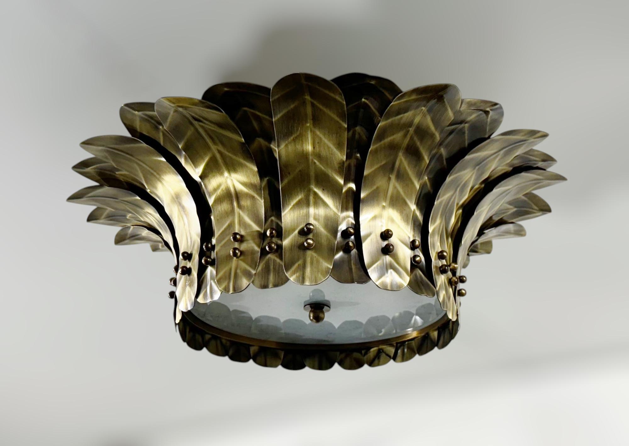 Mid-Century moderno Brass Leaf Semi Flush Mount by Fabio Ltd in vendita