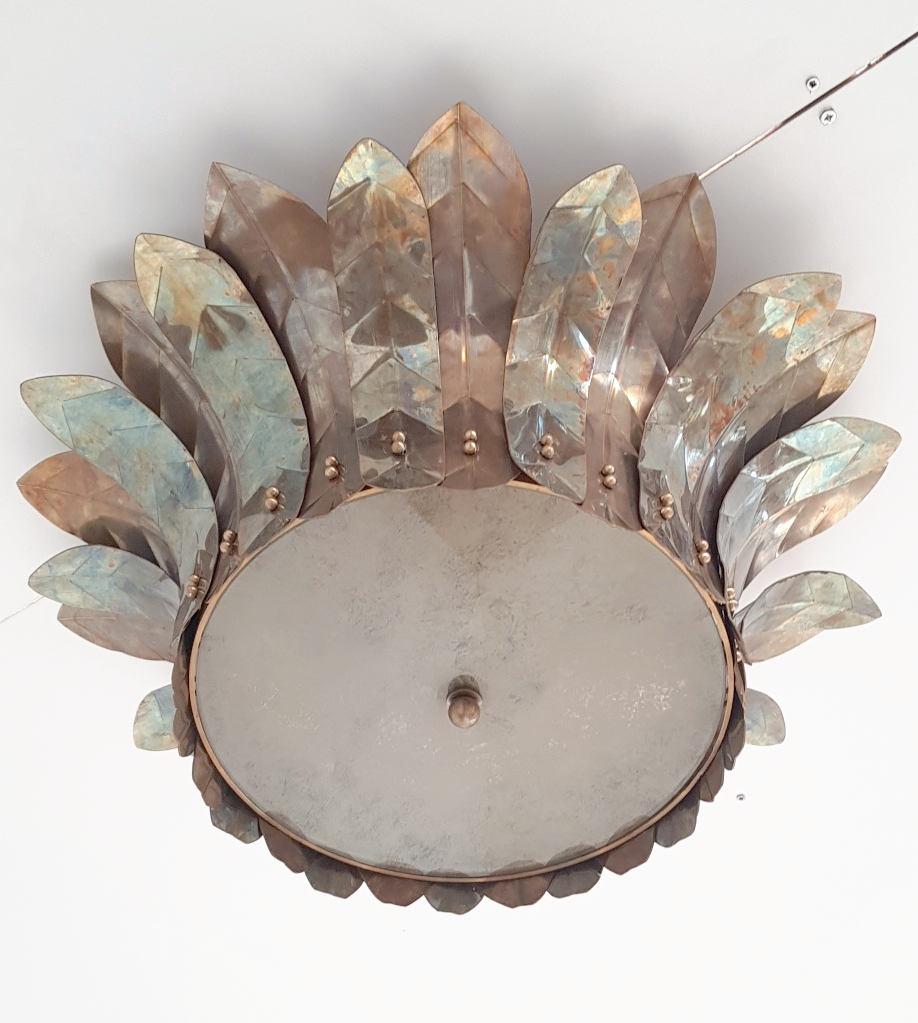 Mid-Century Modern Brass Leaf Semi Flush Mount by Fabio Ltd For Sale