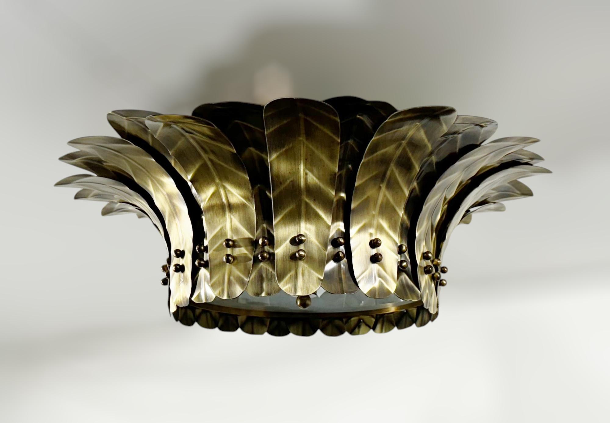 Italiano Brass Leaf Semi Flush Mount by Fabio Ltd in vendita