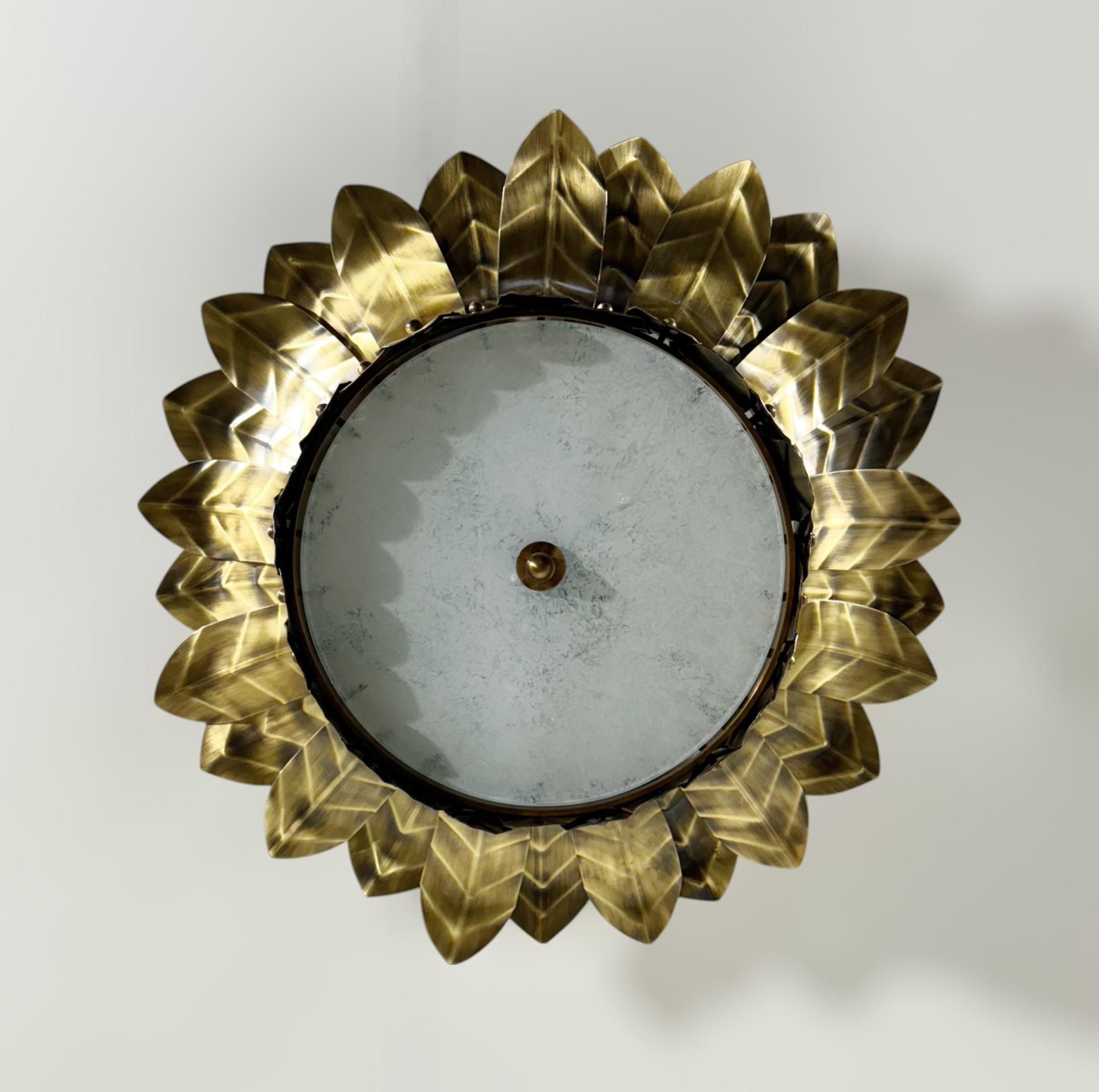 XXI secolo e contemporaneo Brass Leaf Semi Flush Mount by Fabio Ltd in vendita